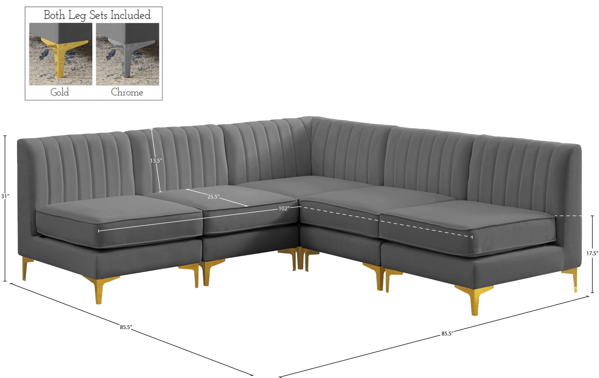 Alina - 5 Piece Armless Sectional
