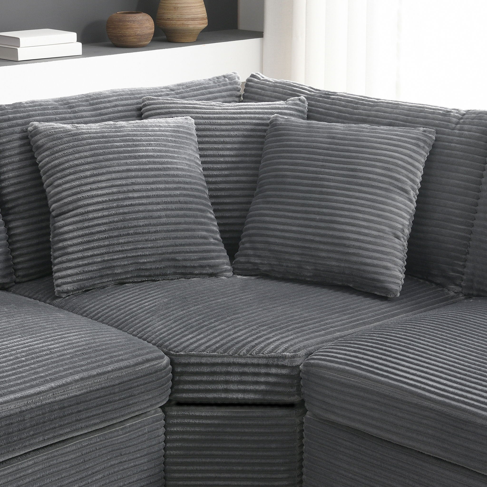 Convertible L Shaped Sectional Corner Couch With Armrest Storage Cup Holders USB Charger, Irregular Corner Oversized Comfy Modular Sofa
