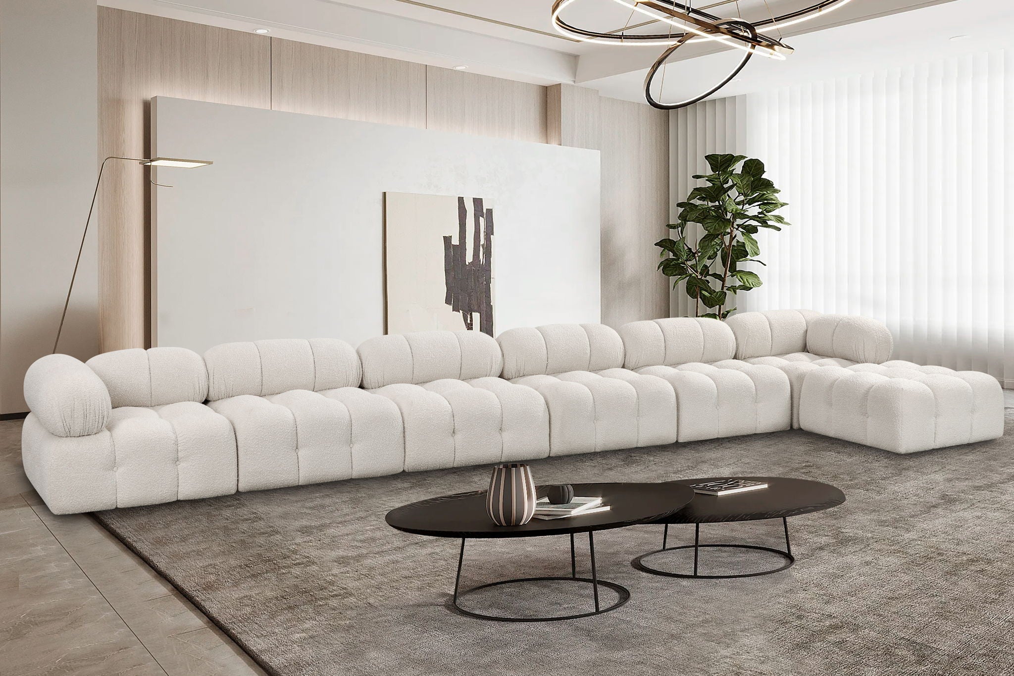 Ames - 7 Piece Boucle Fabric Modular L-Shaped Sectional