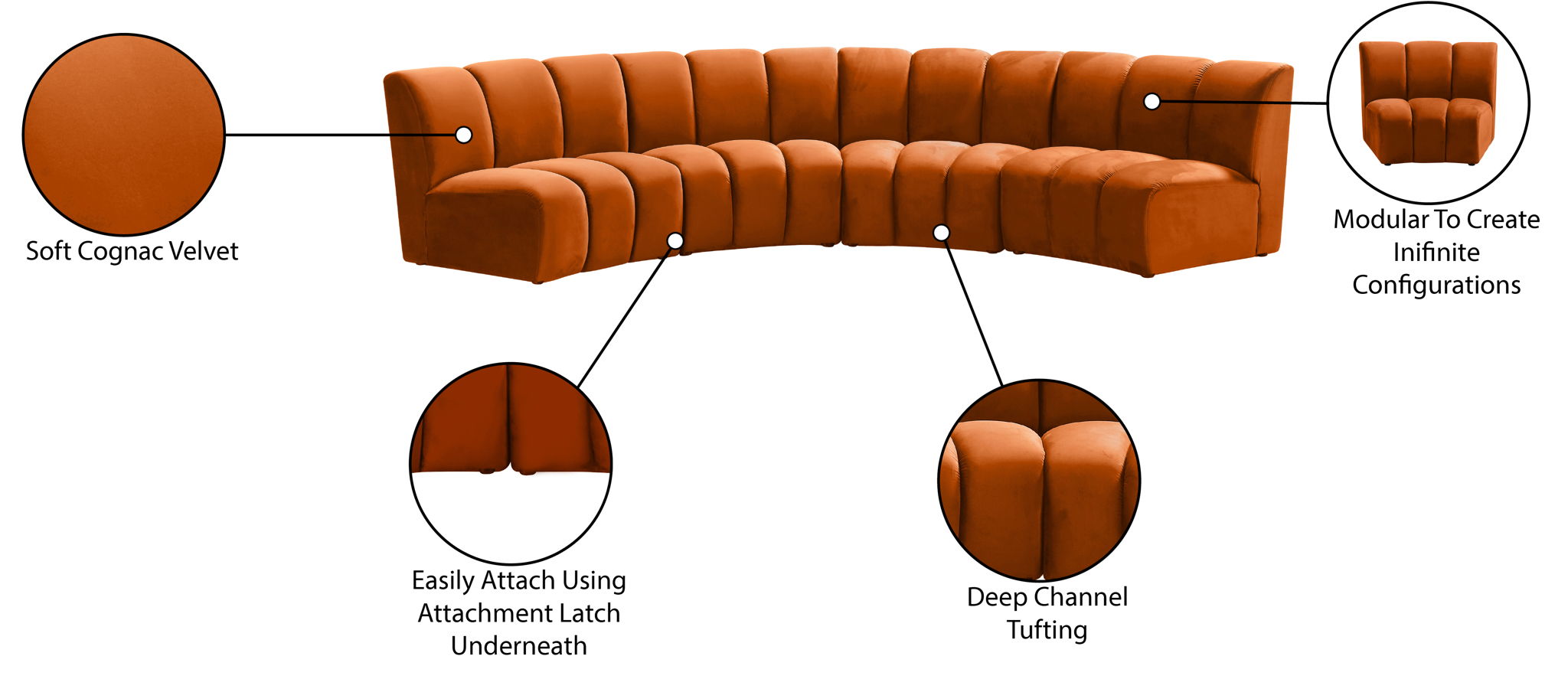 Infinity - 4 Piece Velvet Modular Sectional