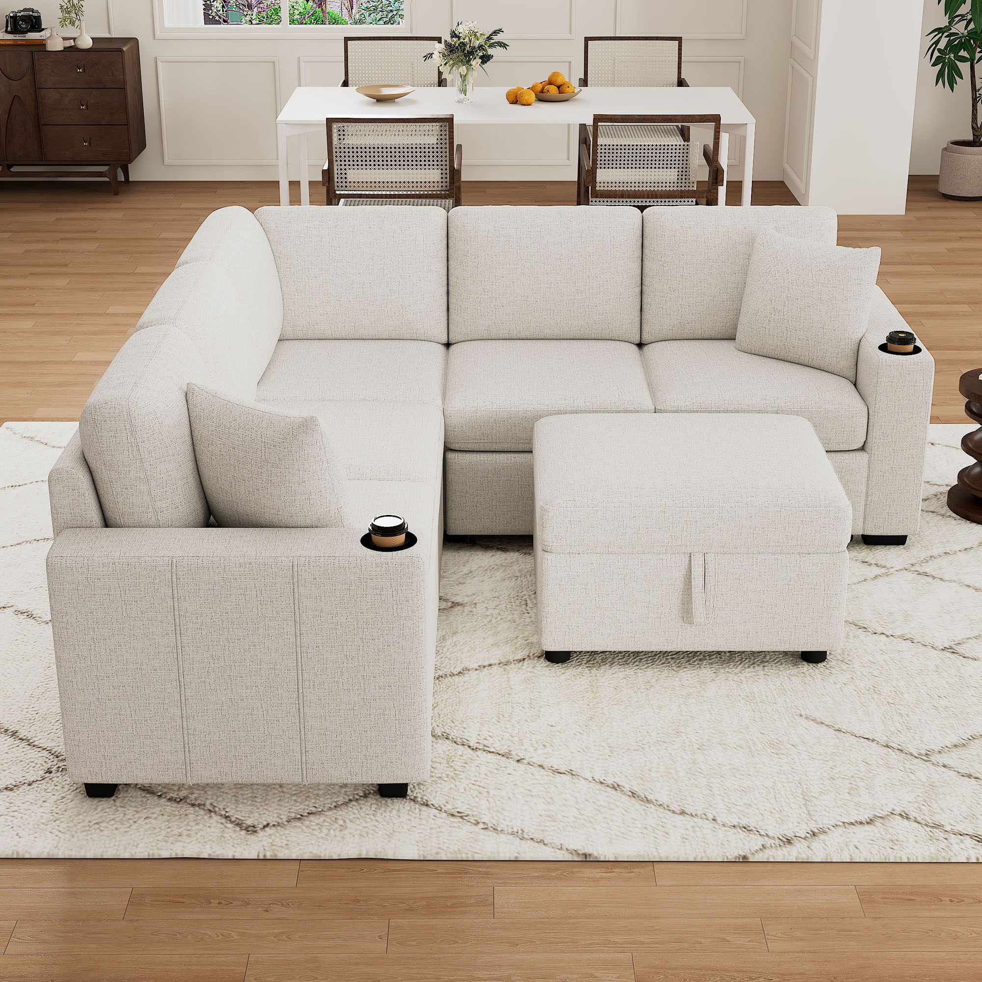 Sectional Sofa Convertible Pull-Out Sofa Bed With A Movable Storage Ottoman For Living Room