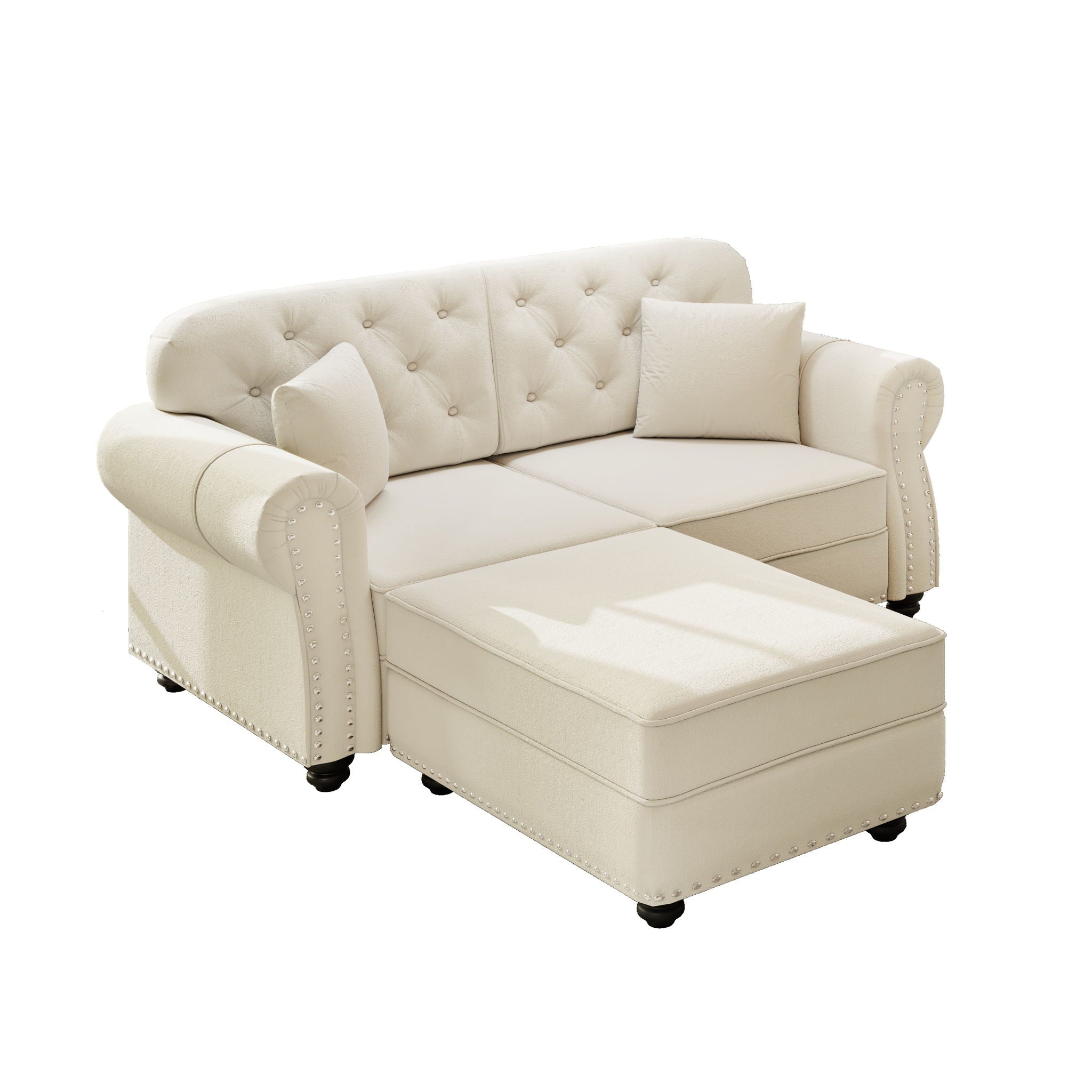 Upholstered Sofa Set With Nailhead Trim And Rolled Armrests, Includes Pillows