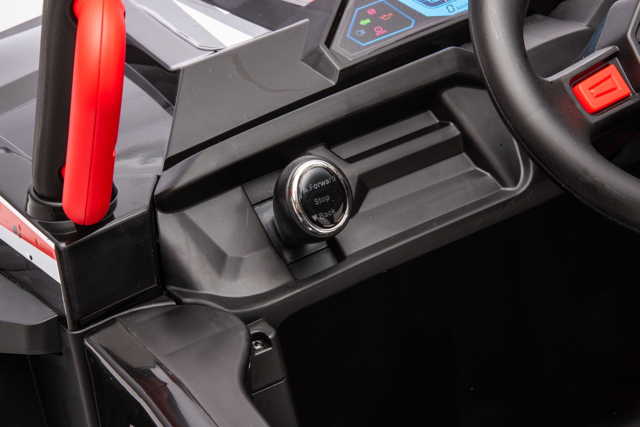 12V7A*2 30W*4 Four-Wheel Drive Seat One Button Start, Forward And Backward, High And Low Speed, Music, Front Light, Power Display, Two Doors Can Open, 2.4G R / C, Seat Belt Four Wheel Absorber