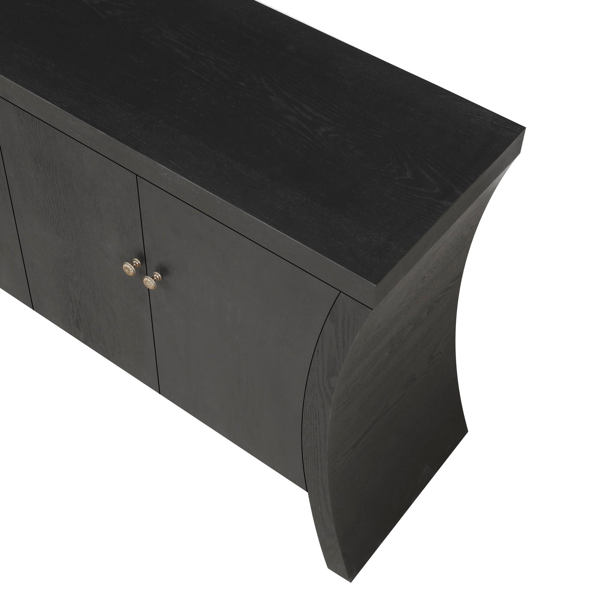 Refined Industrial 4 Door Credenza With Arc Legs & Clasps