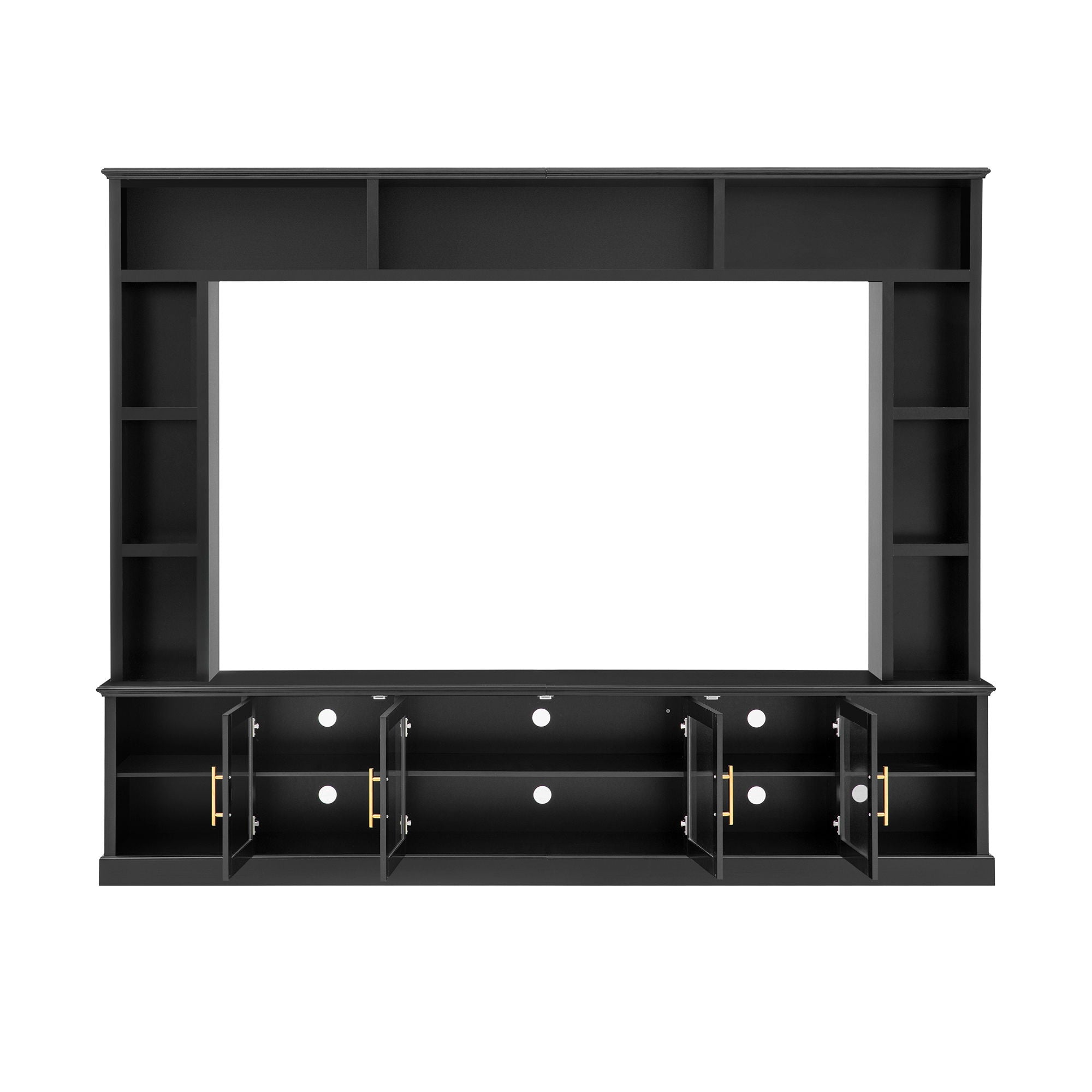 All-In-One Entertainment Center With Bookshelves & Tempered Glass Doors, TV Console Unit For Living Room