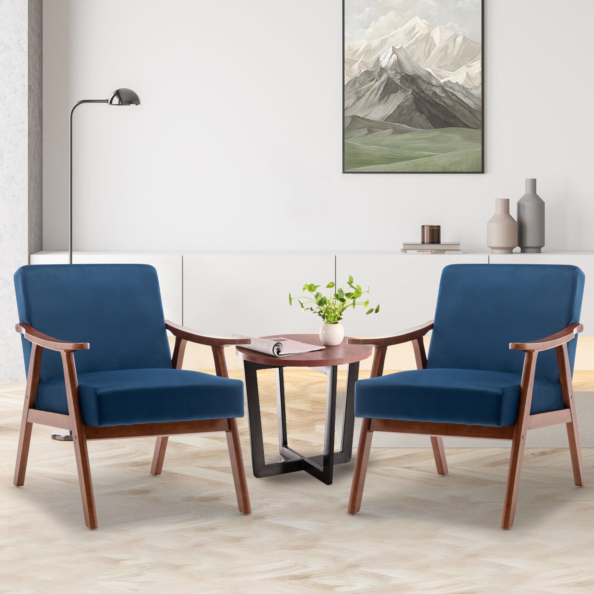 Mid Century Modern Accent Chair With Solid Wood Frame And Extra Thick Backrest