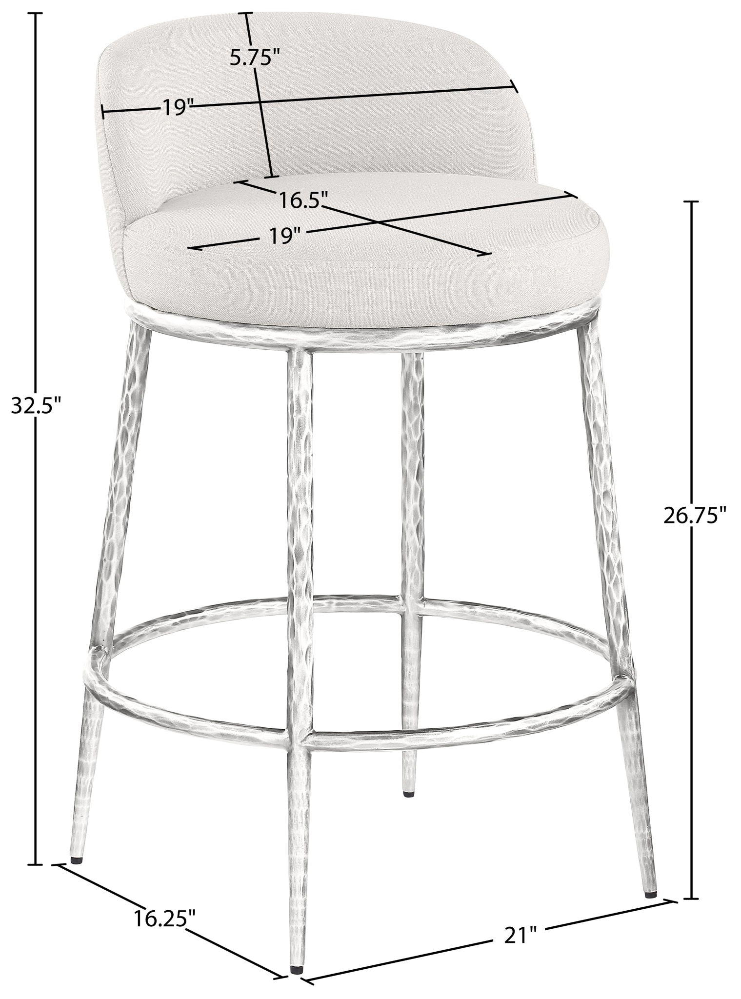 Ferro - Upholstered Counter Stool With Brushed Silver Base
