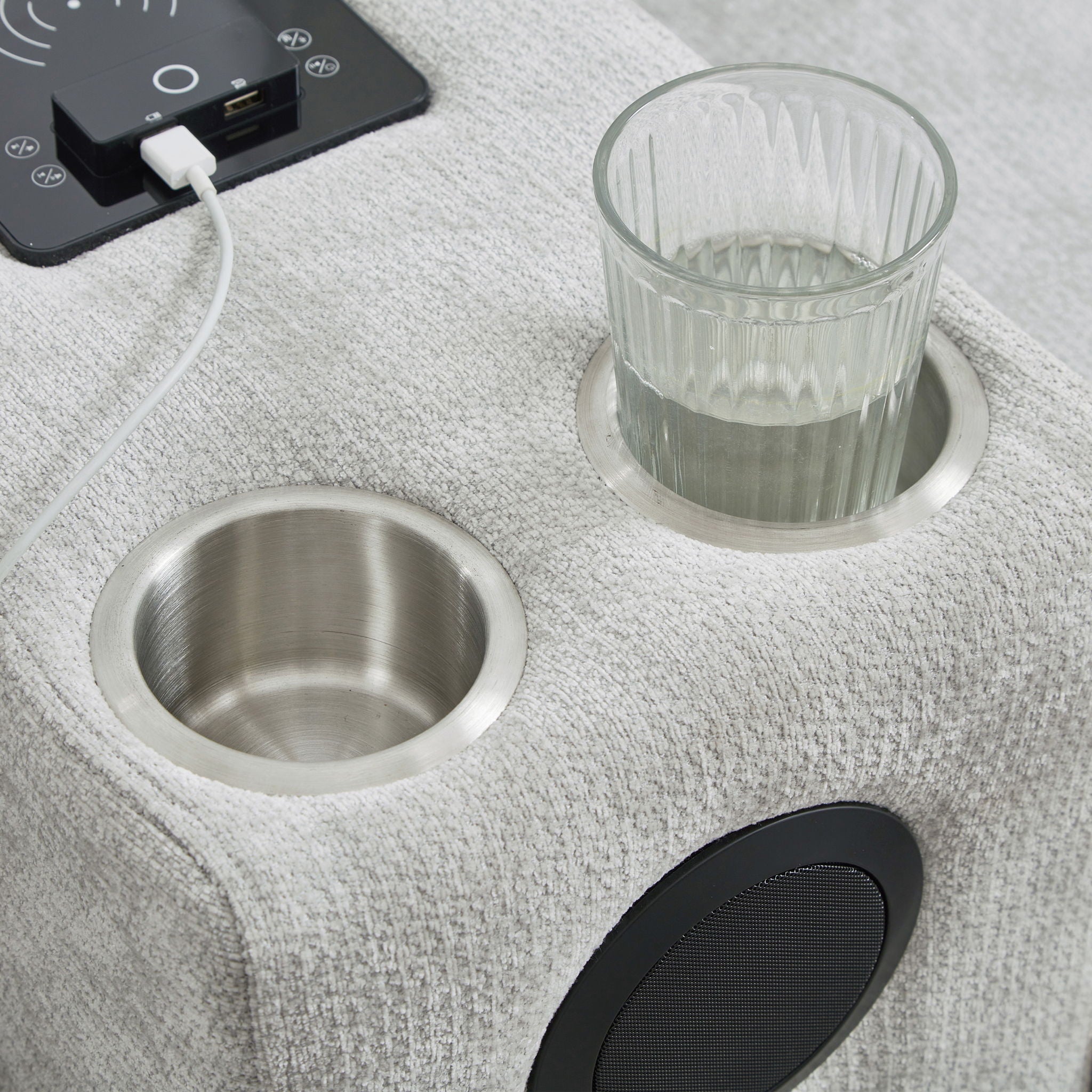 Modern Sectional Sofa U-Shaped With Movable Ottomans, tooth Speakers, LED Lights And Modular Storage