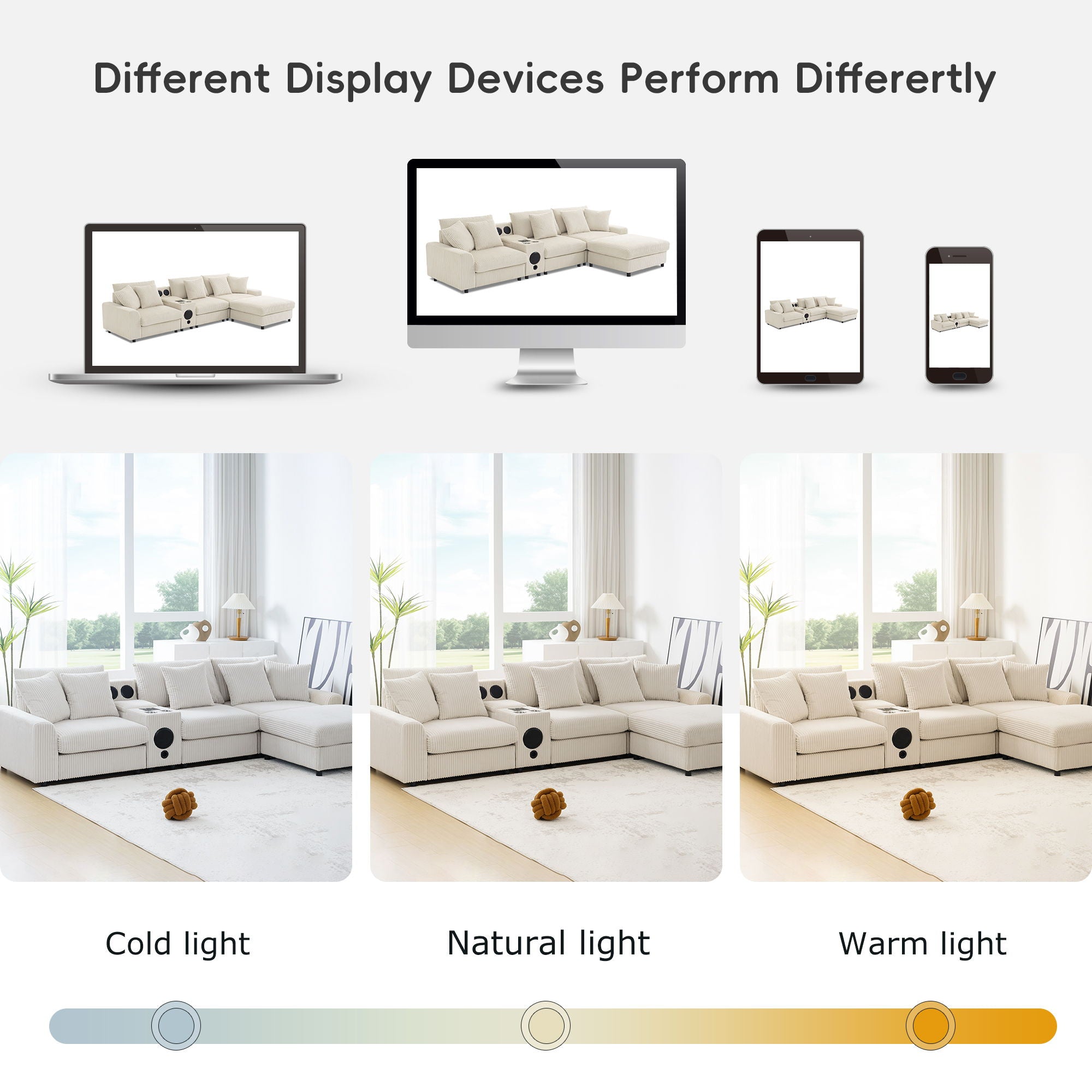Sectional With tooth Speakers L Shaped Couch With Console USB Charger, Cup Holders Storage Ottoman Deep And Wide Seat Cloud Sofa