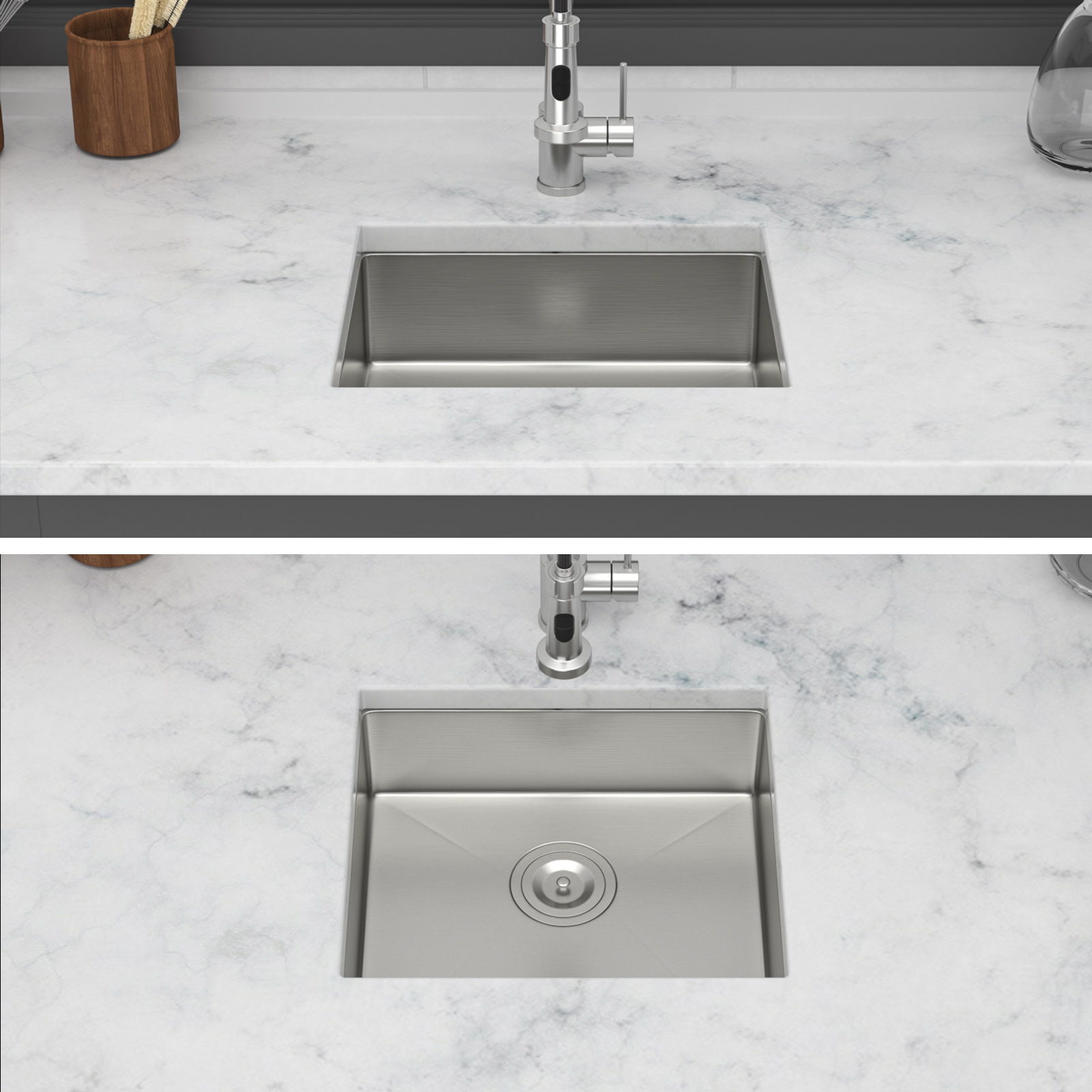Modern Undermount Stainless Steel Kitchen Sink 16 Gauge, Deep Single Bowl