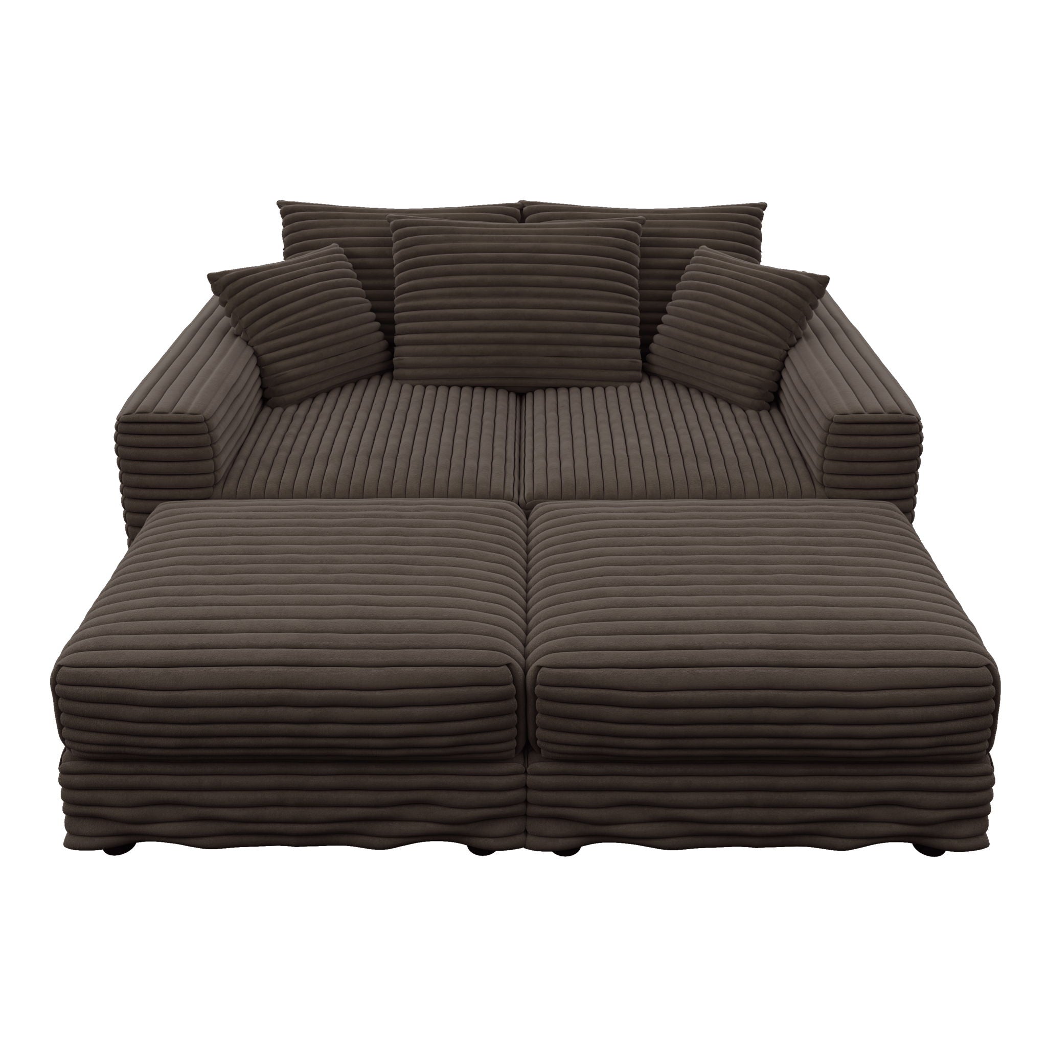 Deep Seat Convertible Sofa With Soft Pillows And Ottomans