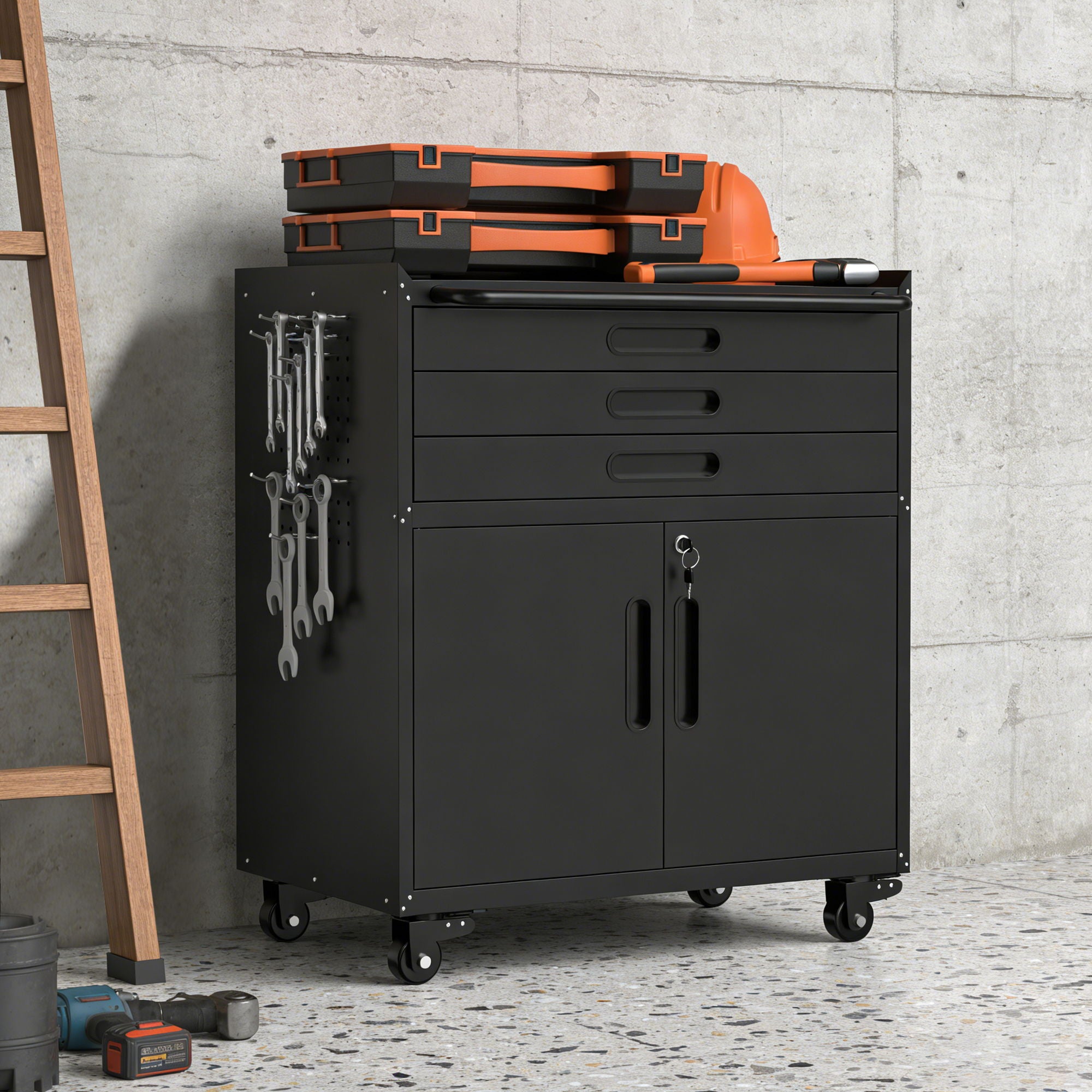 Rolling Tool Cabinet Heavy Duty Garage Storage With Lockable Doors