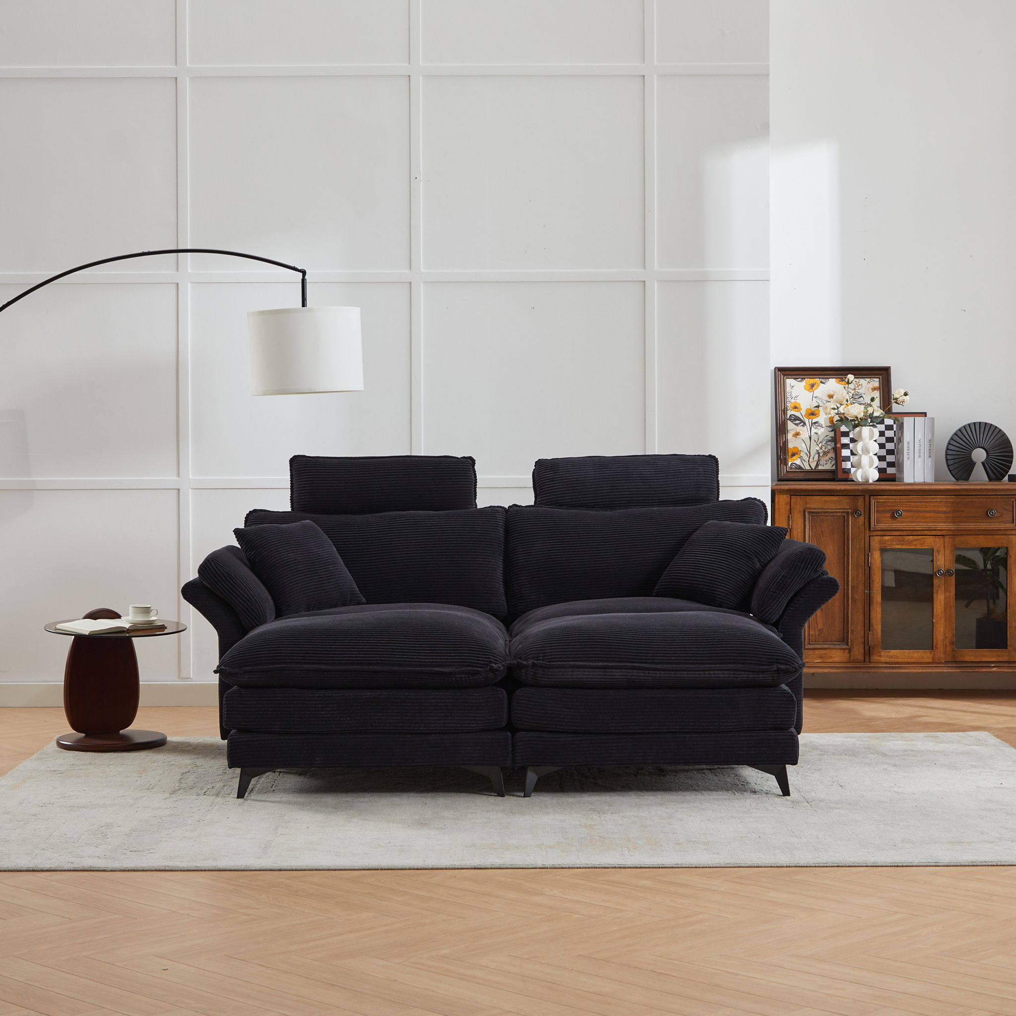 Modern Deep Seat Sectional Sofa With Ottoman
