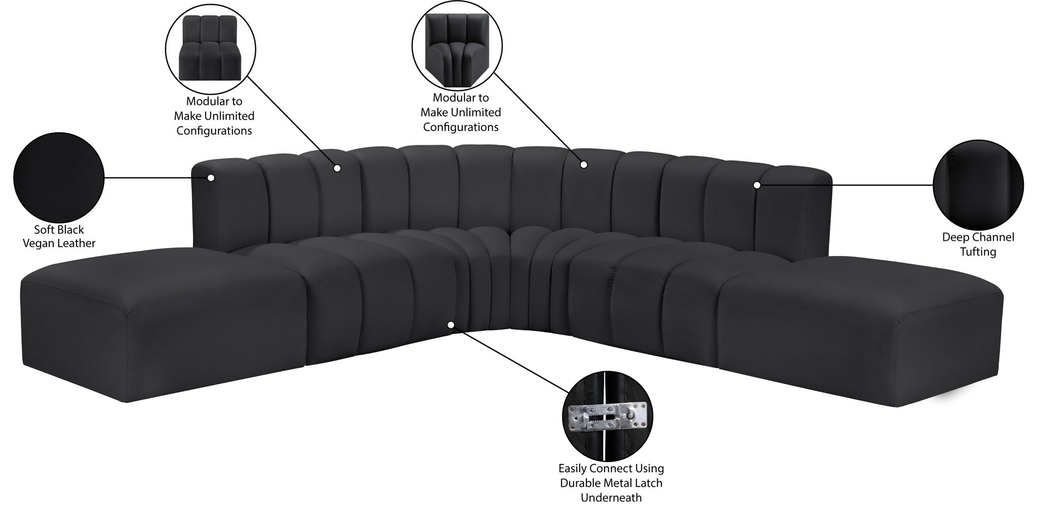 Arc - Faux Leather 6 Piece Corner Modular Sofa