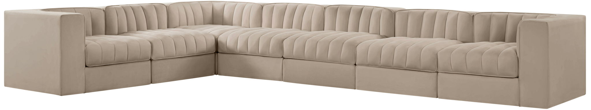 Rummi - Velvet Performance Fabric Upholstered 7 Piece Modular Sectional (With 3 Corner Chairs)