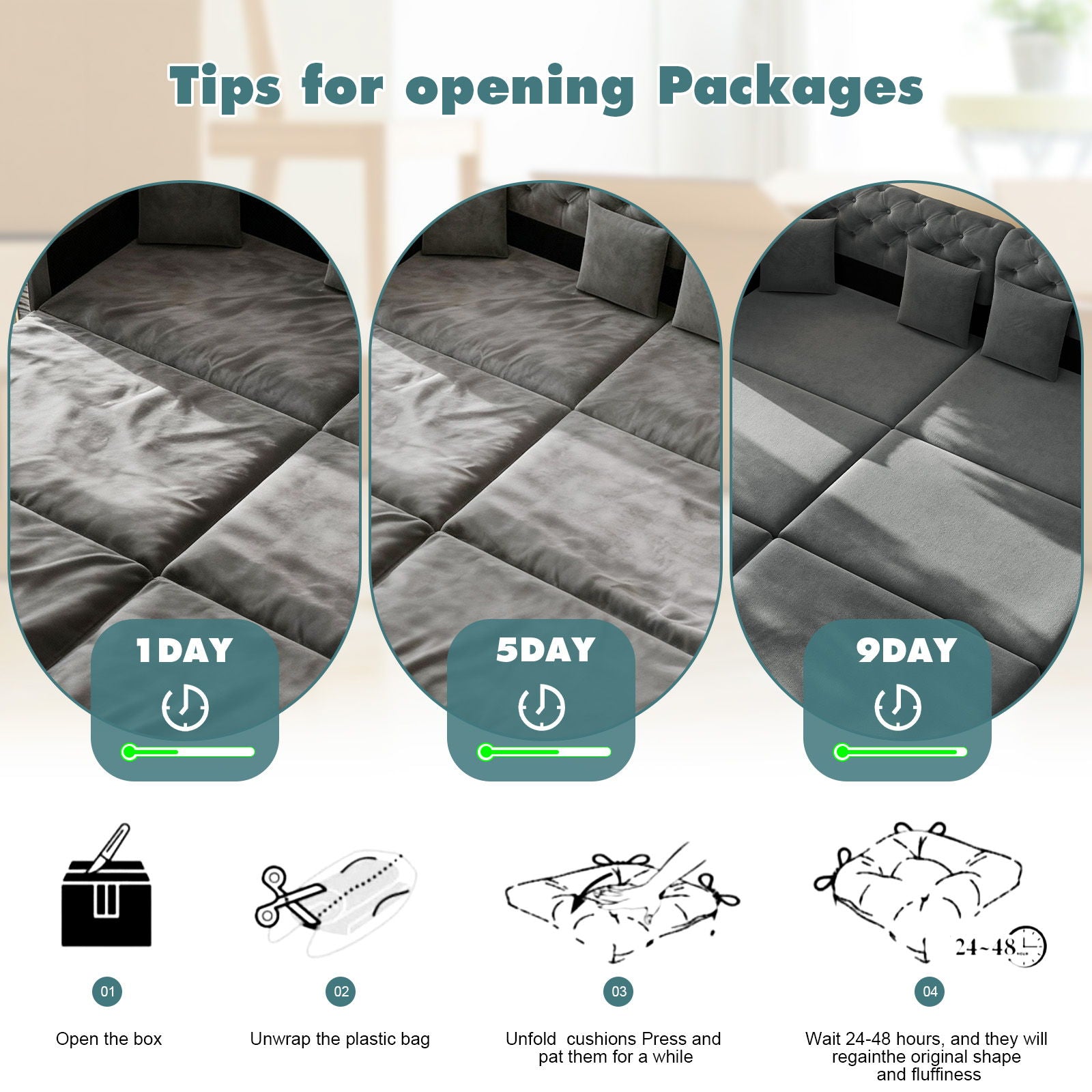 3-In-1 Convertible Sleeper Sofa With Movable Ottoman For Living Room