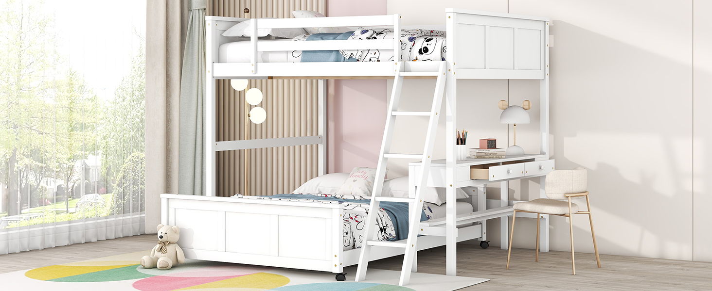 Full Over Full Bunk Bed With Desk