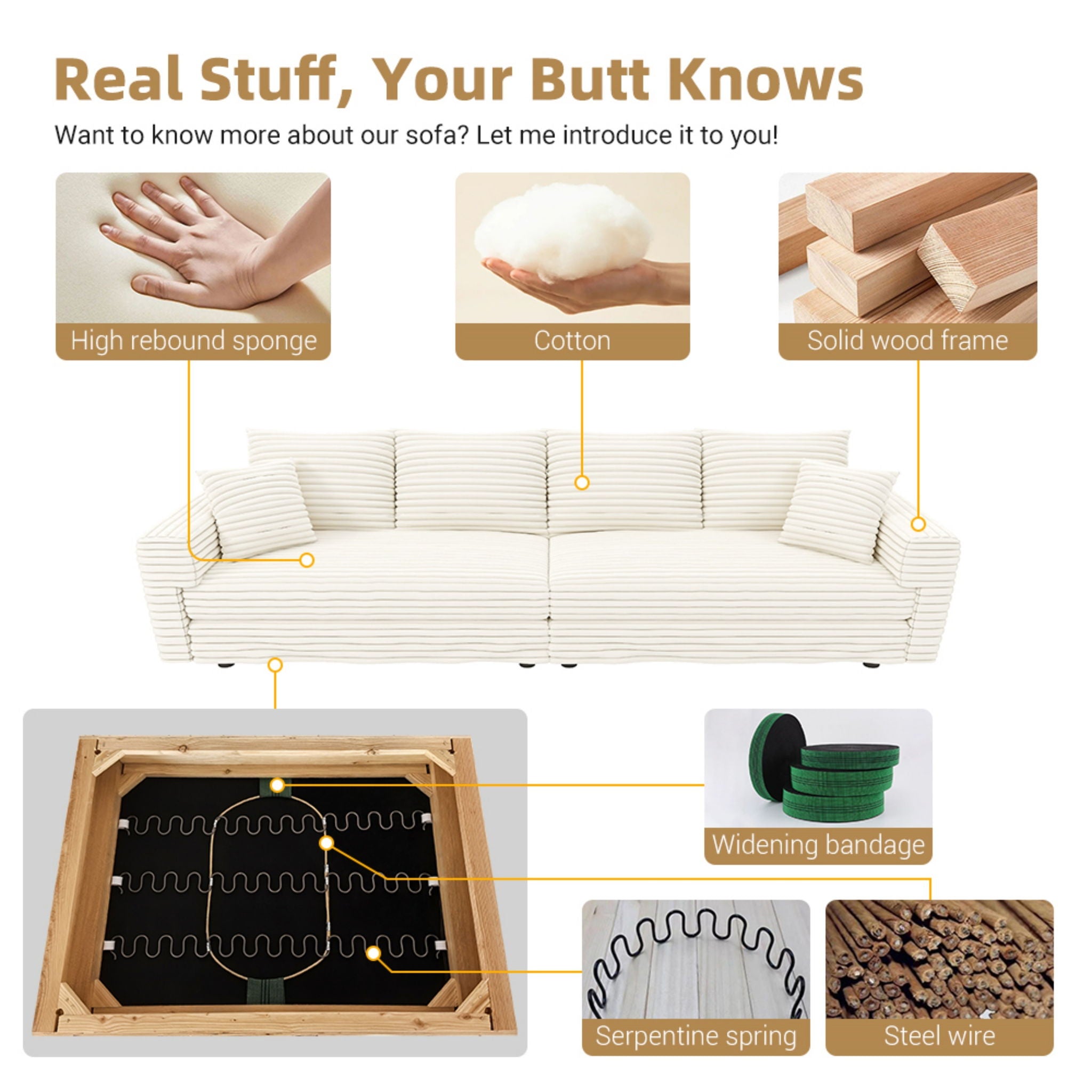 4 Seat Sofa With Soft Pillows And Movable Ottoman