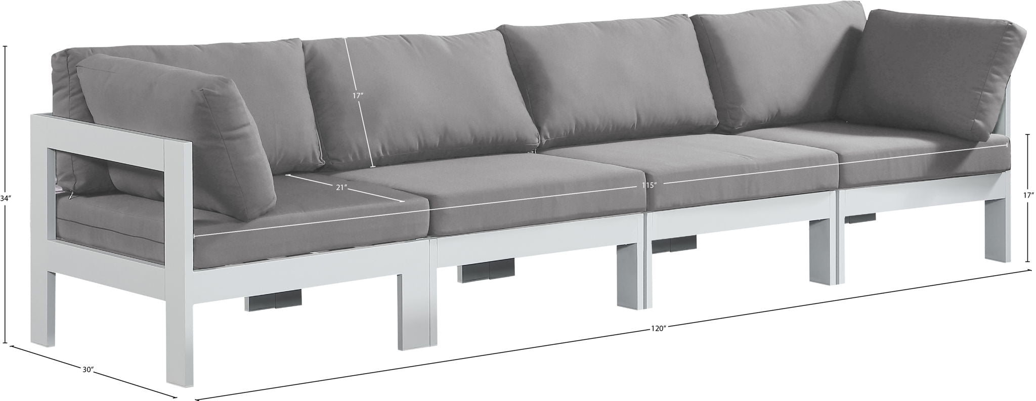 Nizuc - Outdoor Patio 4 Seat Modular Sofa With White Frame