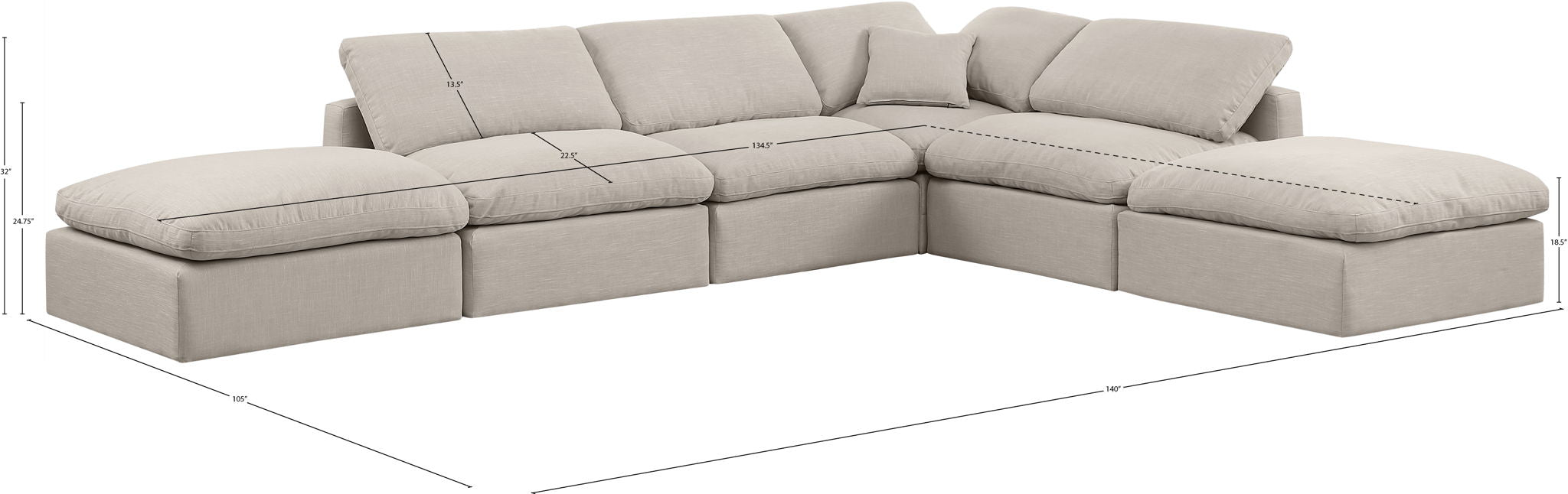 Indulge - Linen 6 Piece Modular Armless Sectional