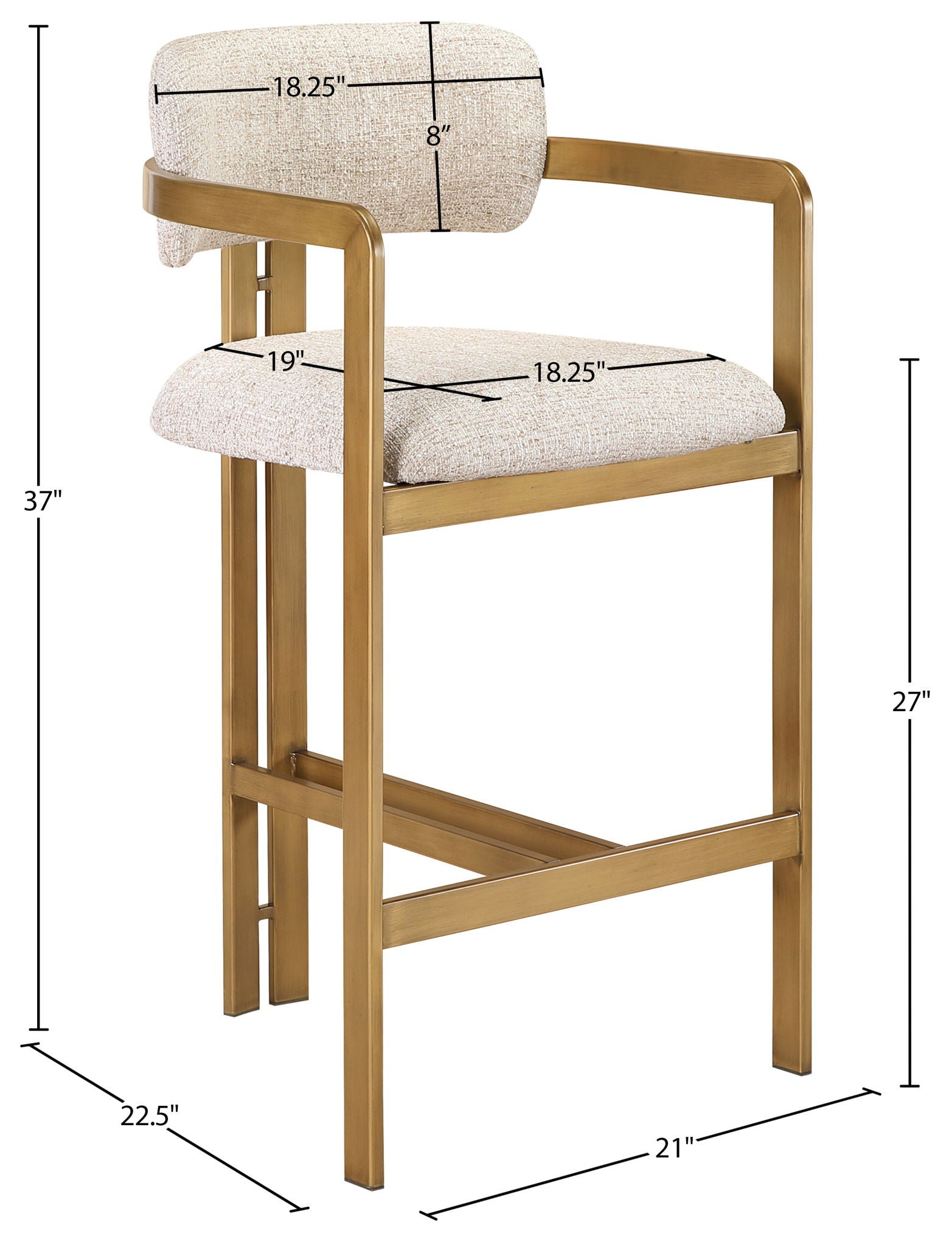 Aurum - Linen Textured Fabric Upholstered Counter Stool