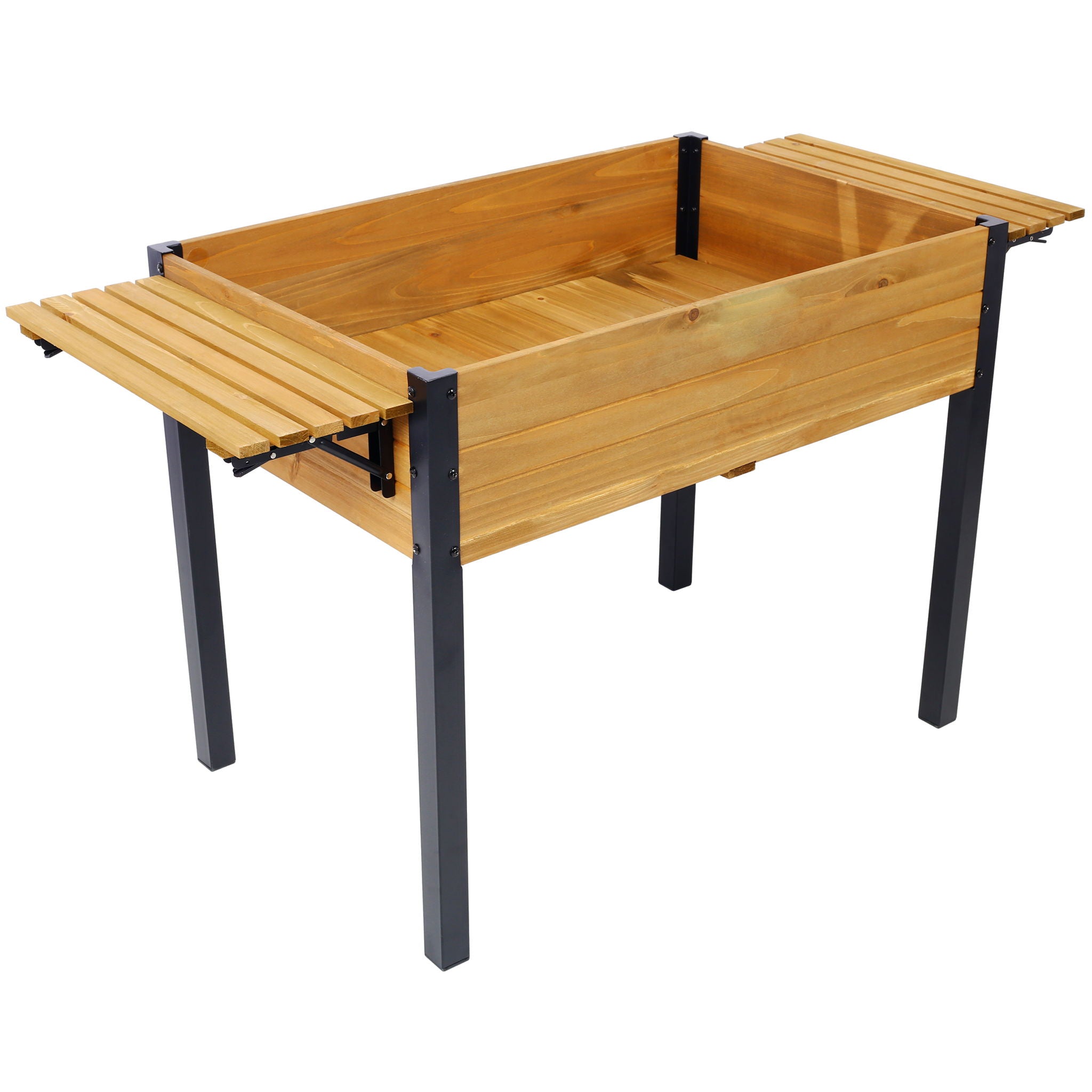 Raised Garden Bed With Metal Legs And Folding Storage Shelf