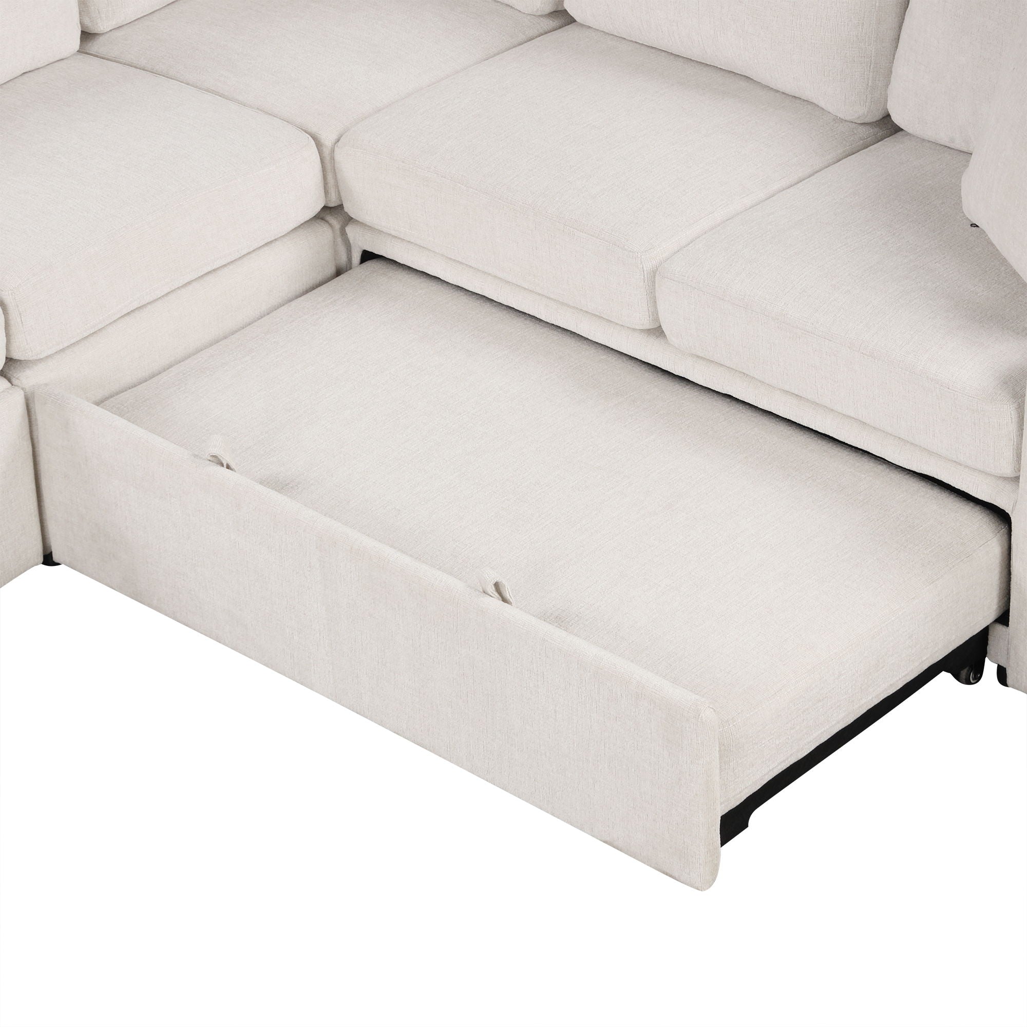 Convertible U-Shaped Sectional Sofa With Pull-Out Bed