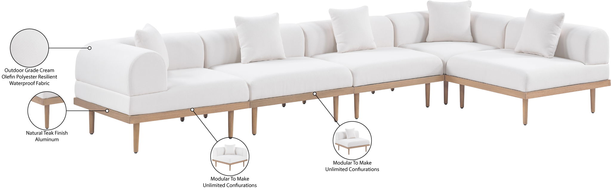 Laguna - 5 Piece 106.5" Upholstered Outdoor Patio Modular Sectional
