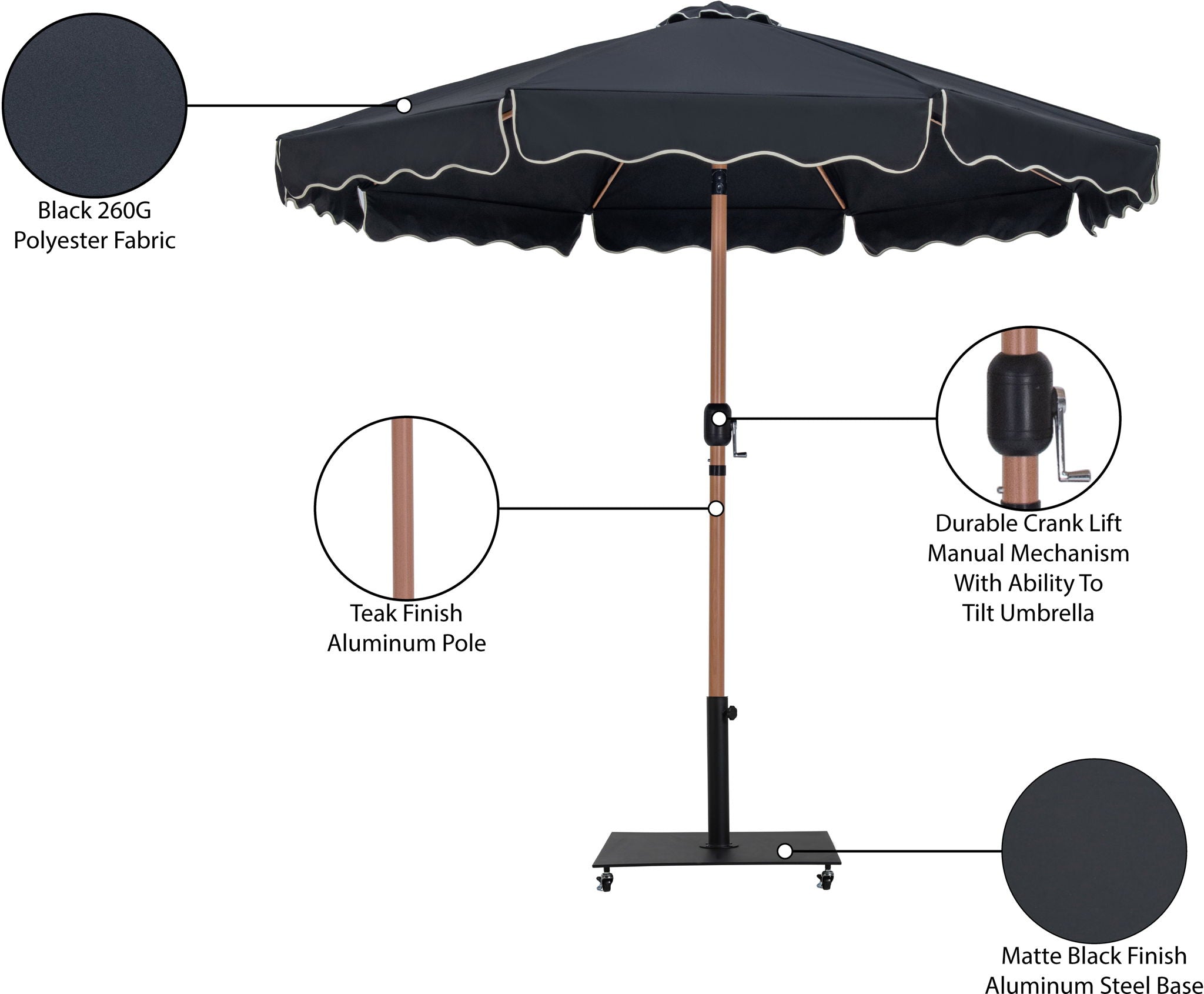 Amalfi - Aluminum Patio Umbrella - Black Base / Light Brown Pole