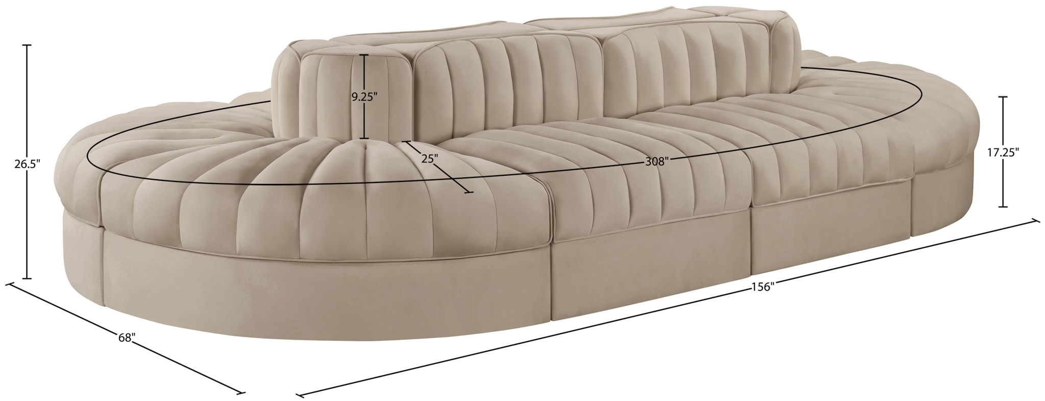 Rummi - Oval Velvet Performance Fabric Upholstered 8 Piece Modular Sectional