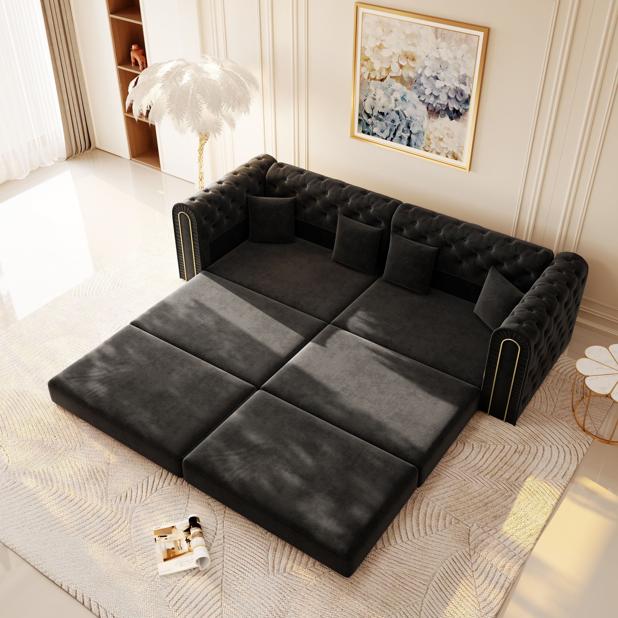 3-In-1 Convertible Sleeper Sofa With Movable Ottoman For Living Room