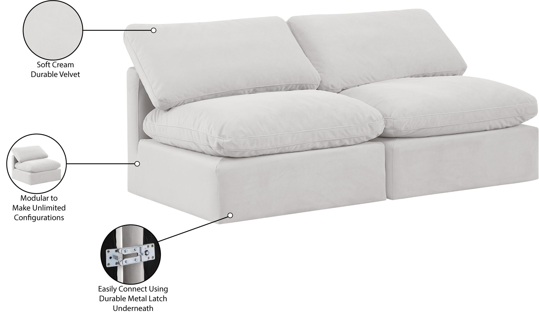 Indulge - Velvet 2 Seat Modular Armless Sofa