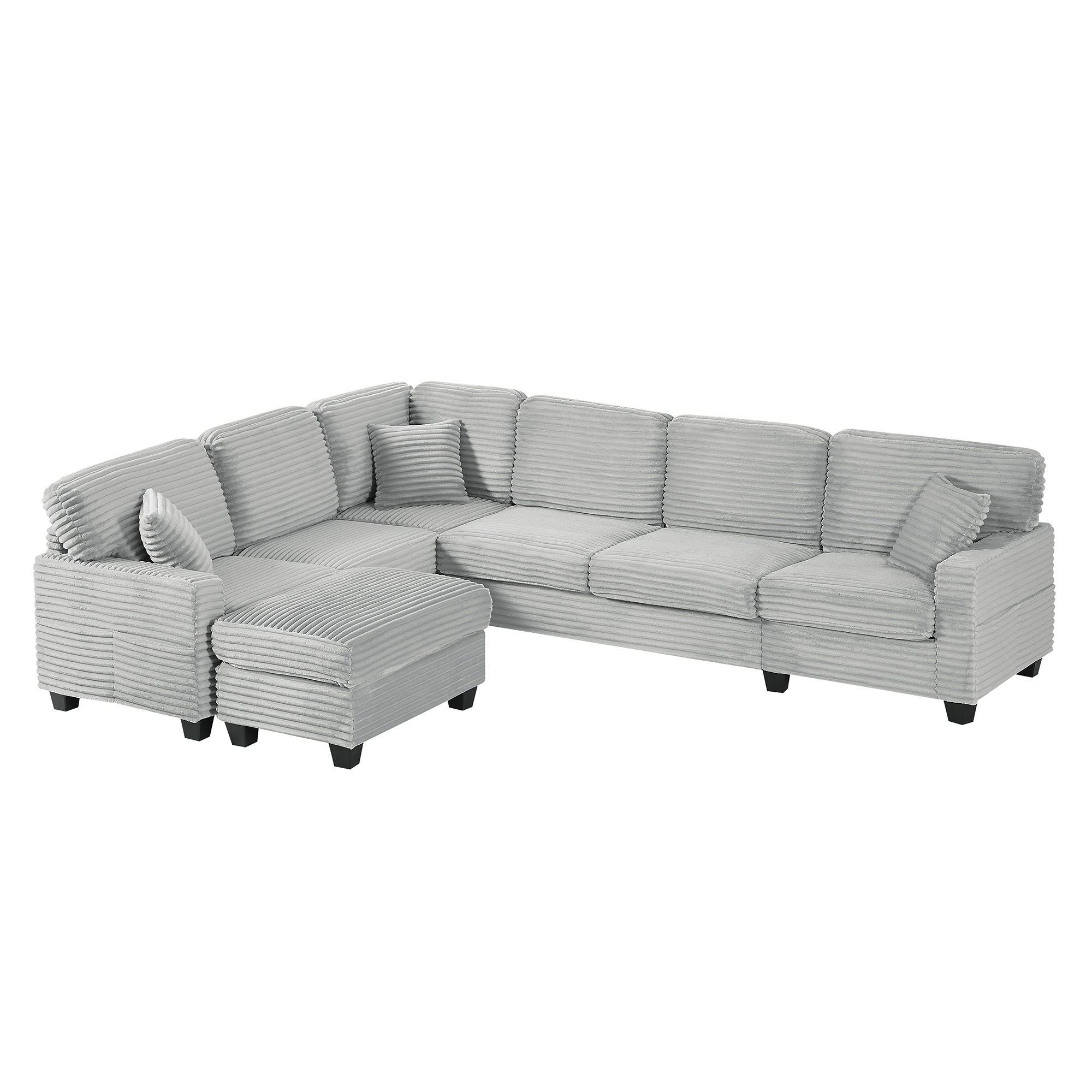Upholstered U-Shaped Sectional Sofa With Movable Ottoman And Side Storage Pockets