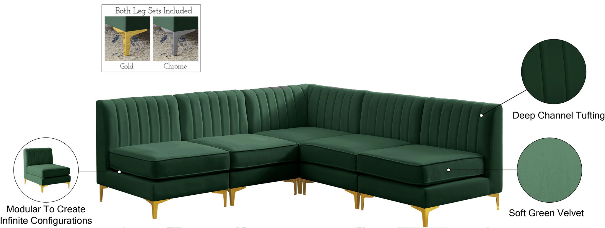 Alina - 5 Piece Armless Sectional