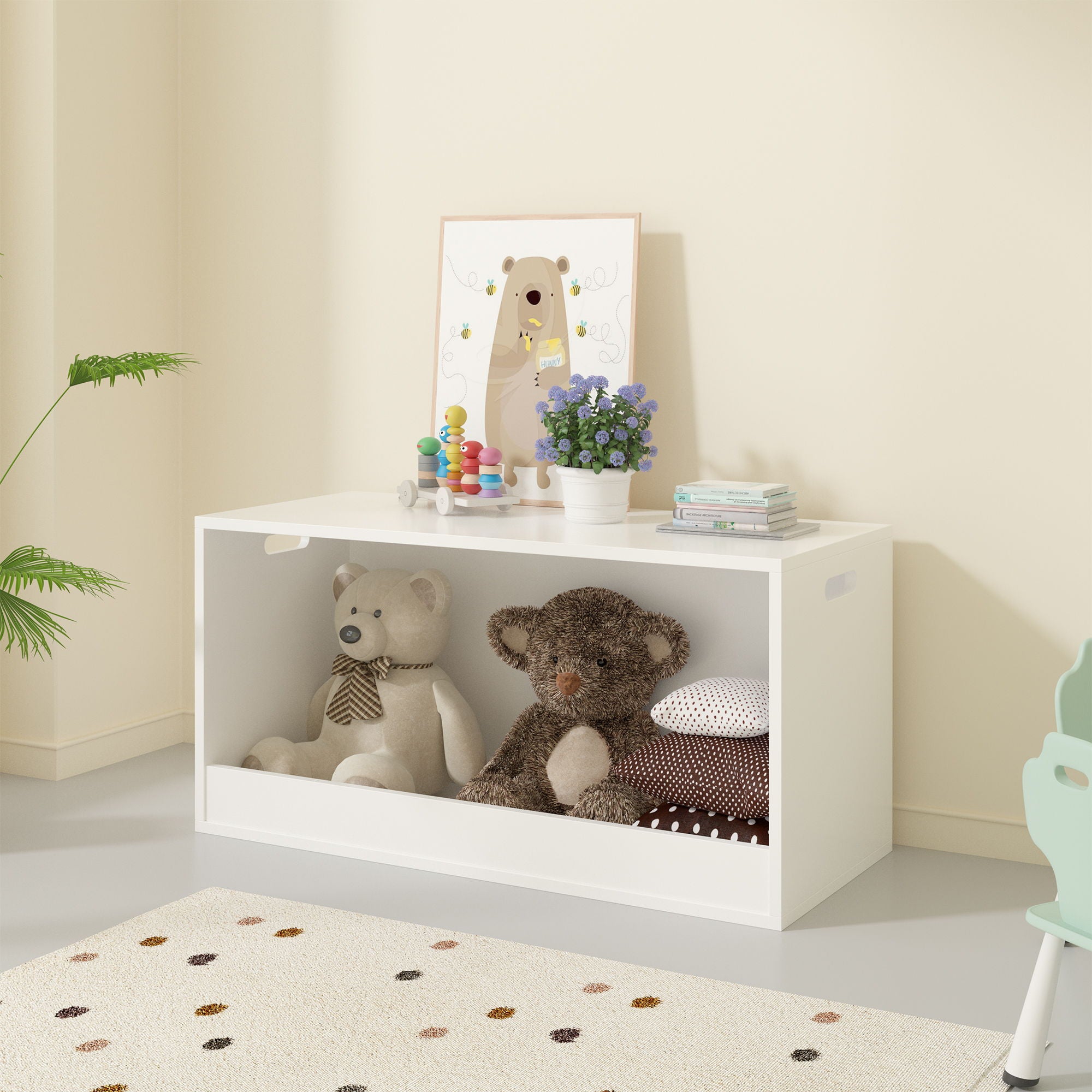 Open Toy Storage Box For Kids, Organizer Bin For Plush Toys, Books - White