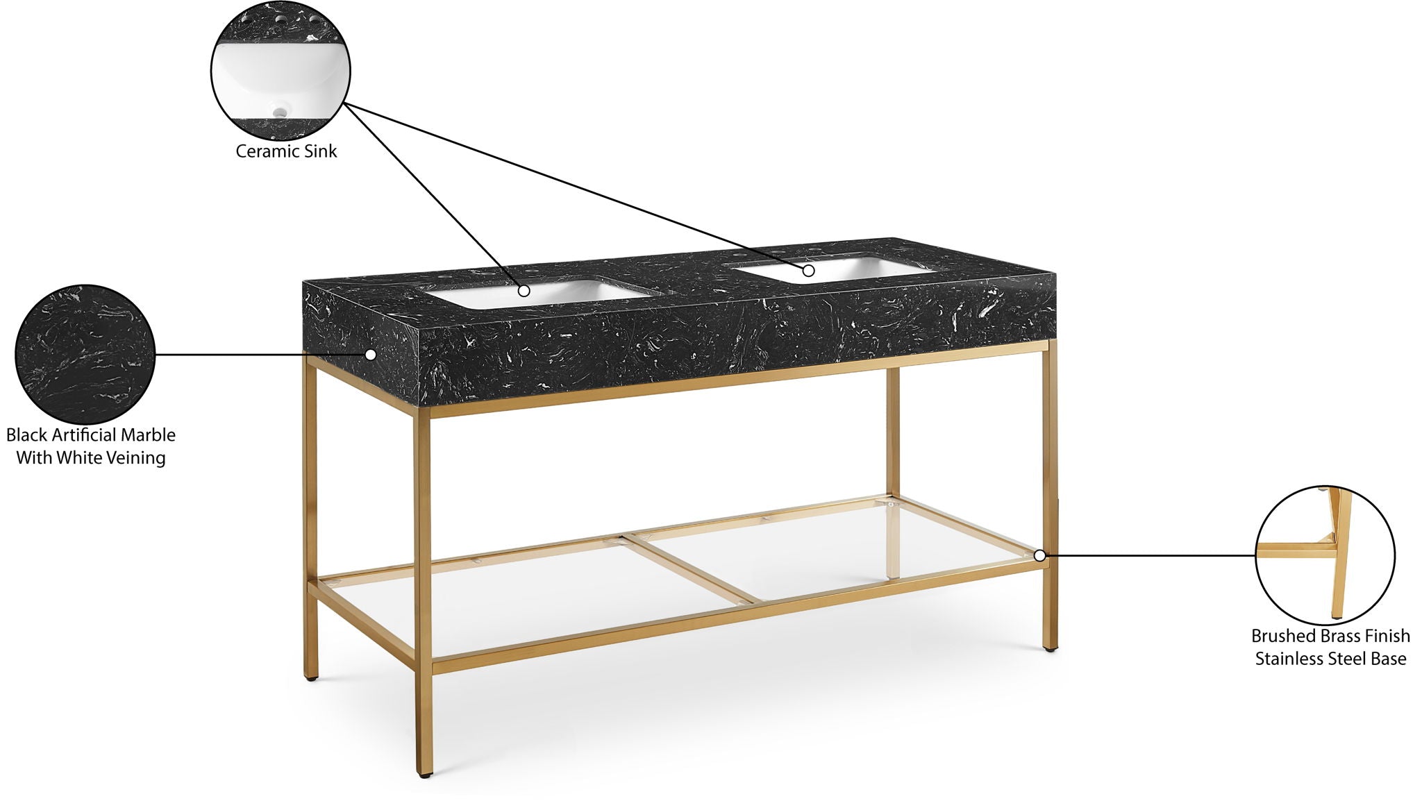 Marmo - Engineered Marble Bathroom Vanity With Gold Base