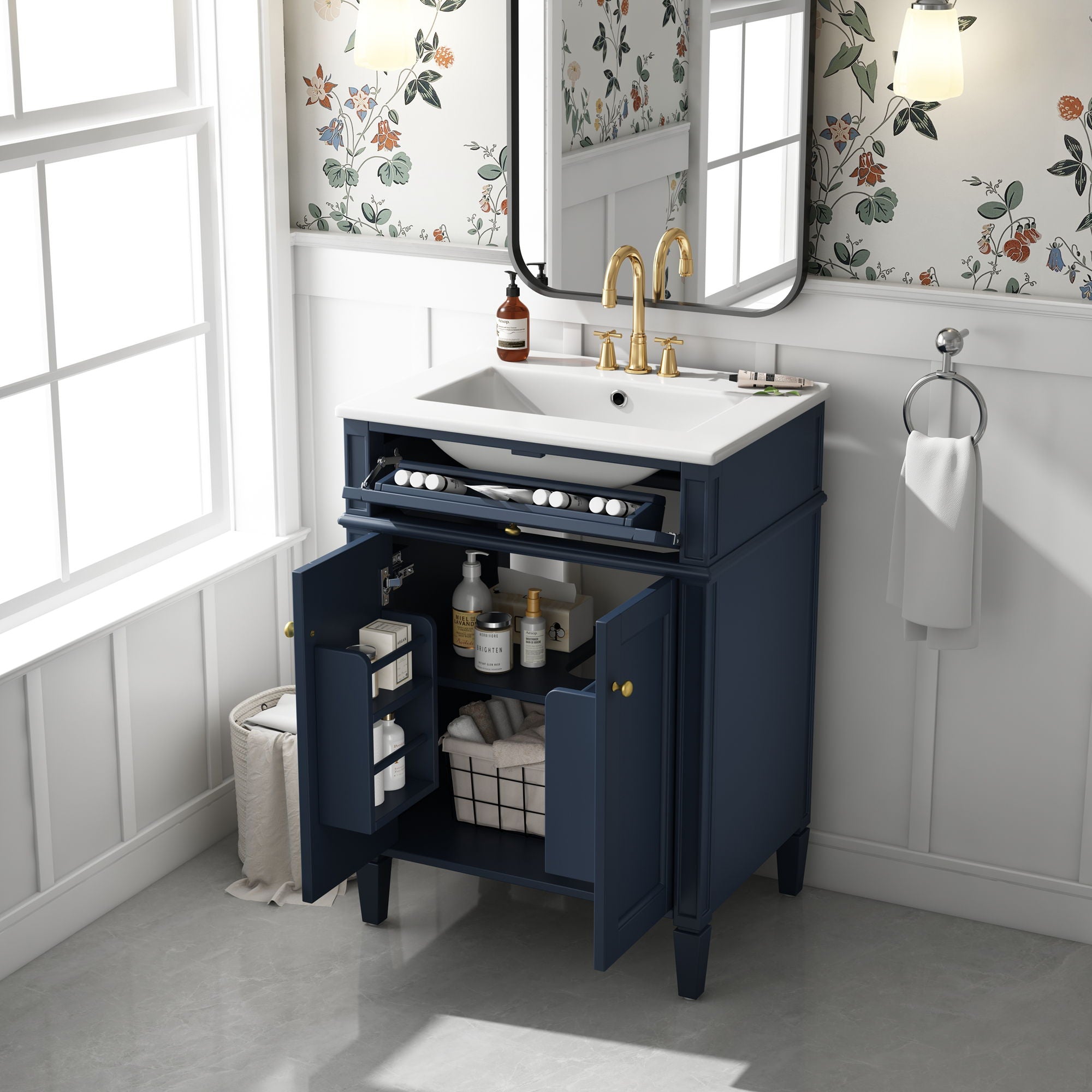 Modern Bathroom Vanity With Tip-Out Drawer And Soft-Close Hinges
