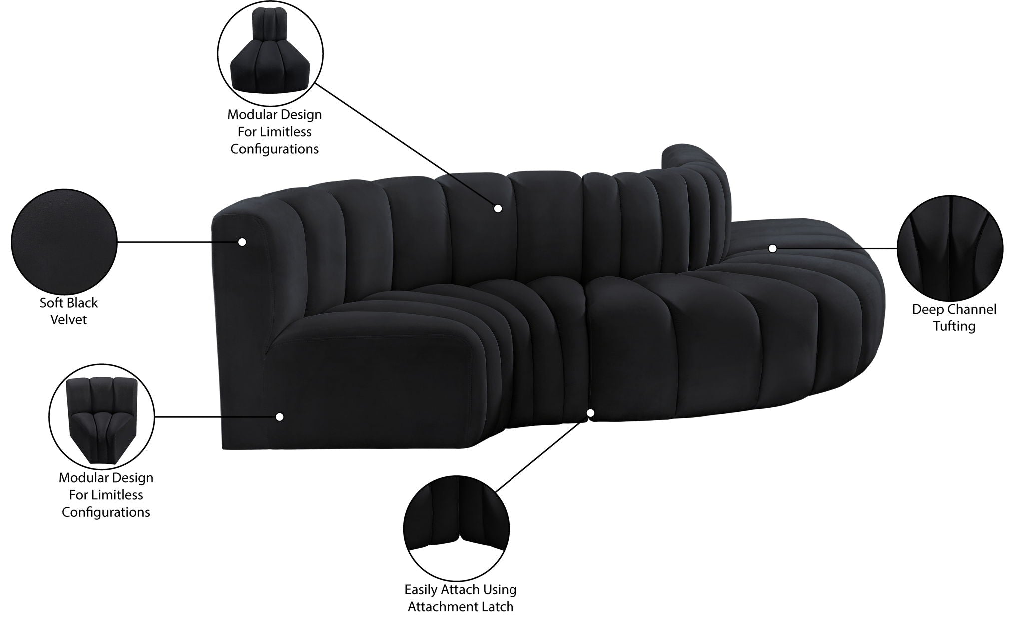 Arc - Velvet 5 Piece Modular Sofa