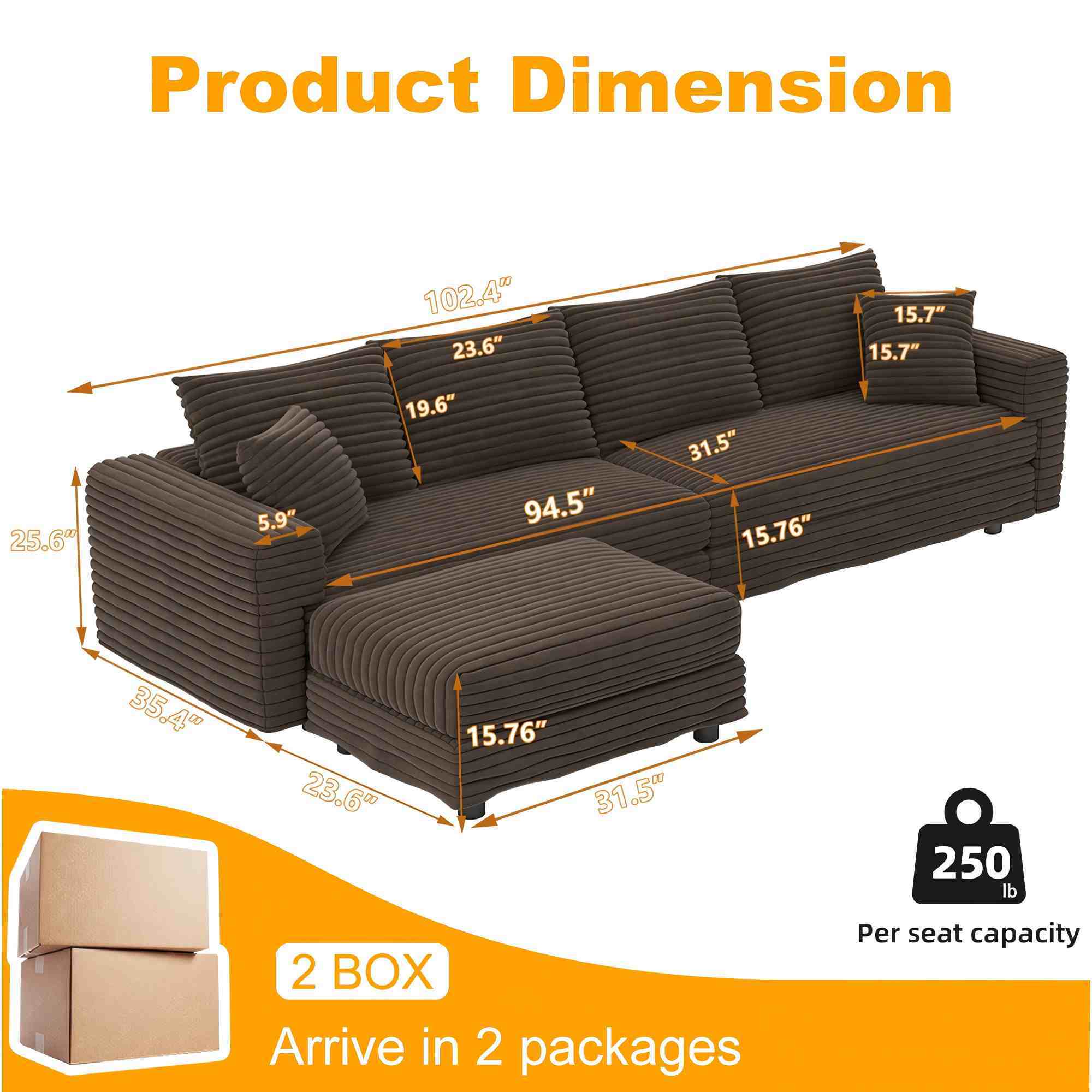 Deep Seat Convertible Sofa With Soft Pillows And Ottomans