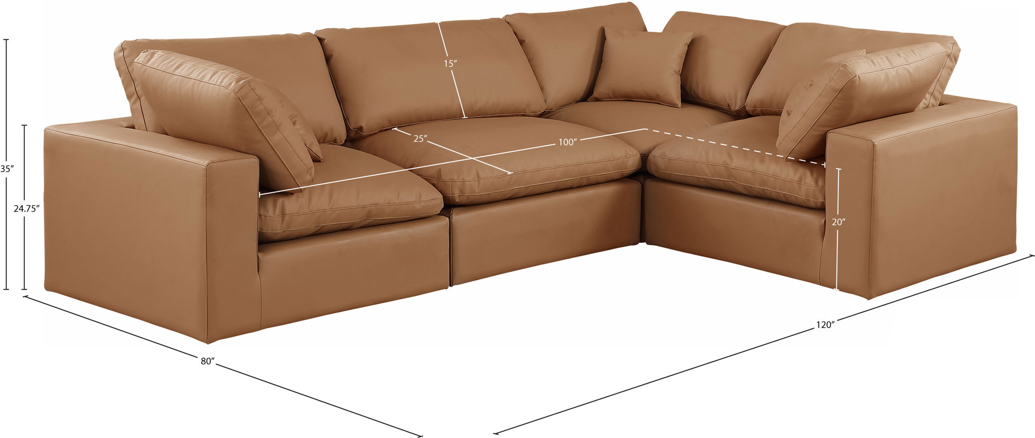 Comfy - 4 Piece Faux Leather Modular Sectional