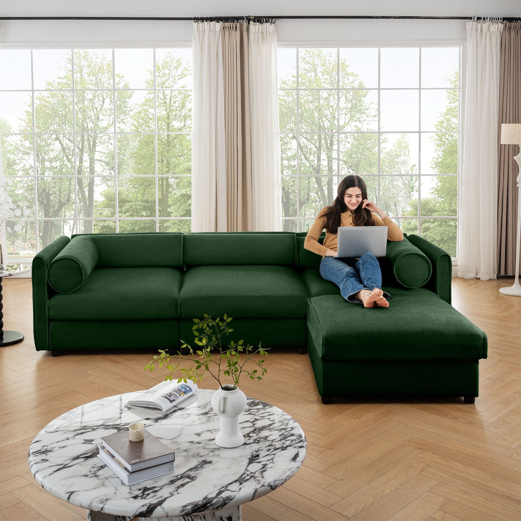Contemporary Elegant Sofa With Storage And Ottoman