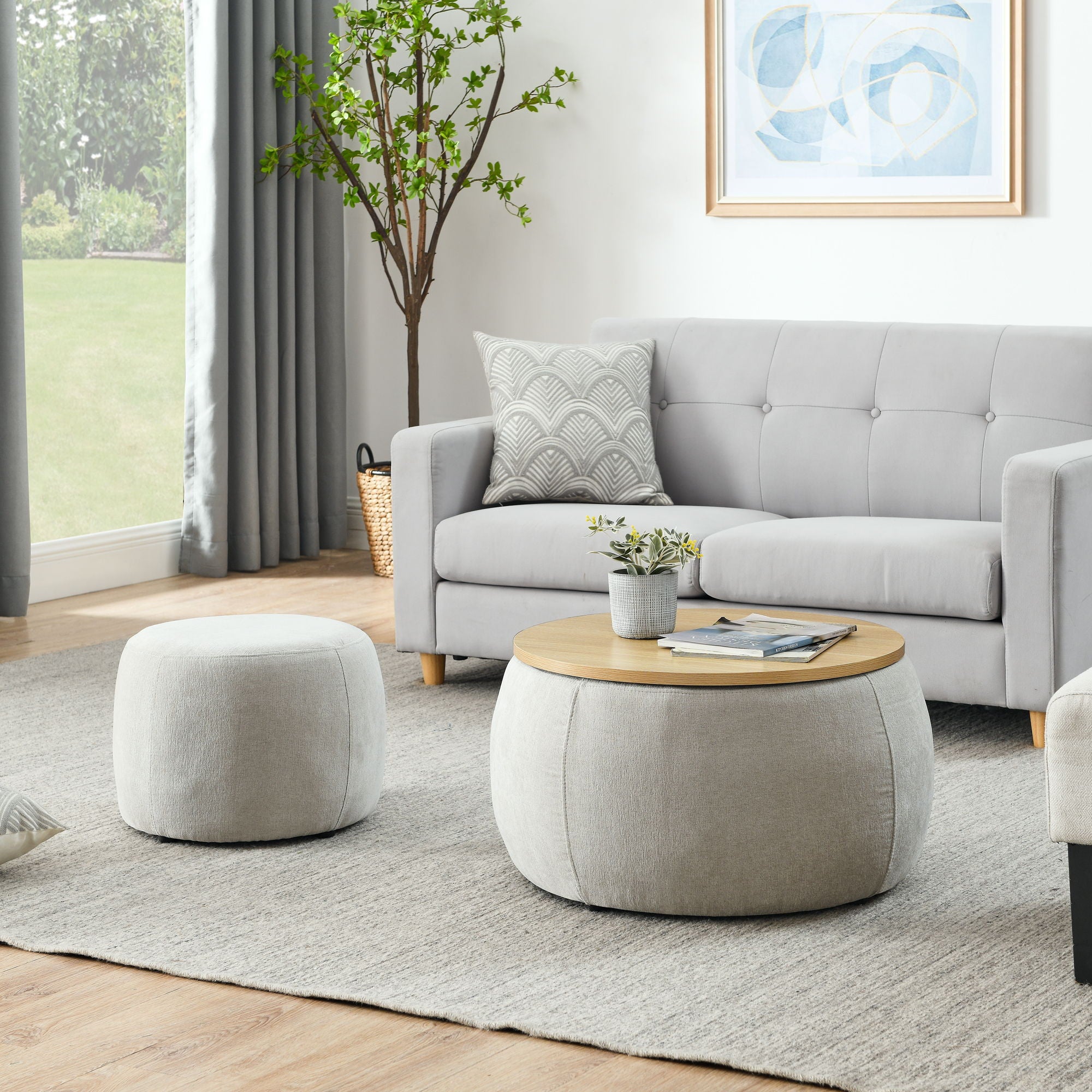 Round Storage Ottoman, 2 In 1 Function, End Table And Ottoman