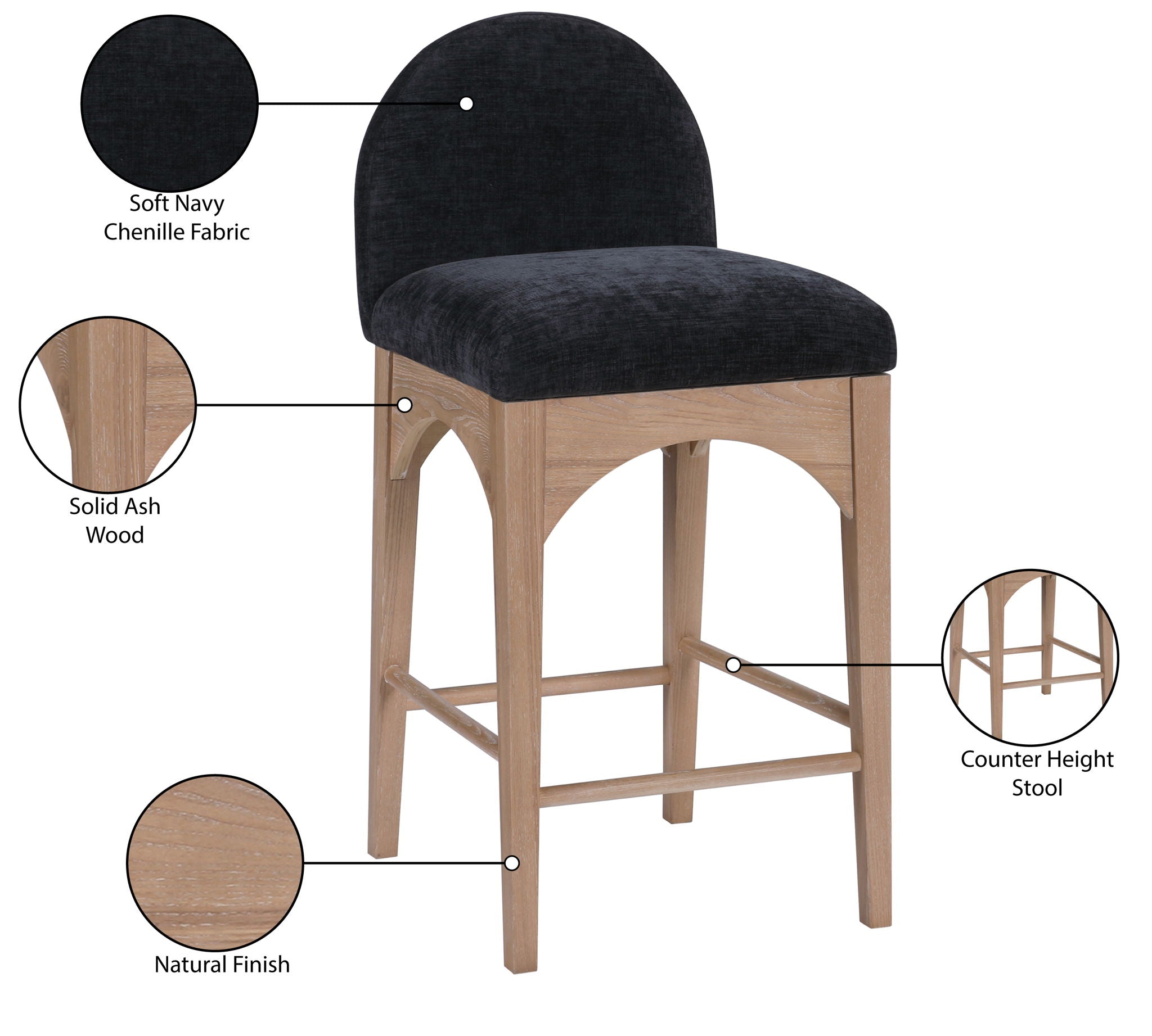 Waldorf - Chenille Stool With Natural Legs
