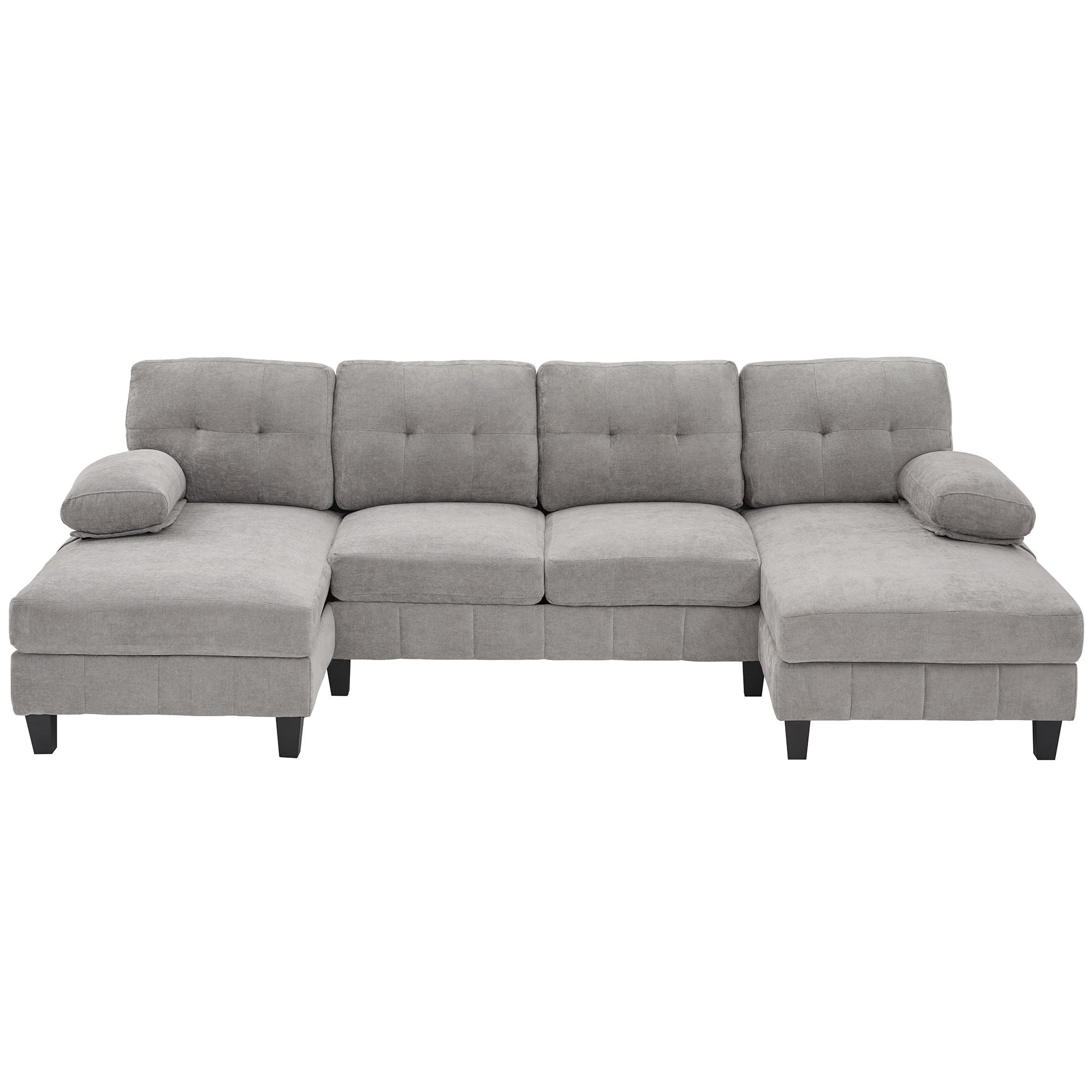 U-Shaped Sectional Sofa 103.5" Fabric Couch With Dual Chaise Lounges, Storage Pockets, Armrest Pillows