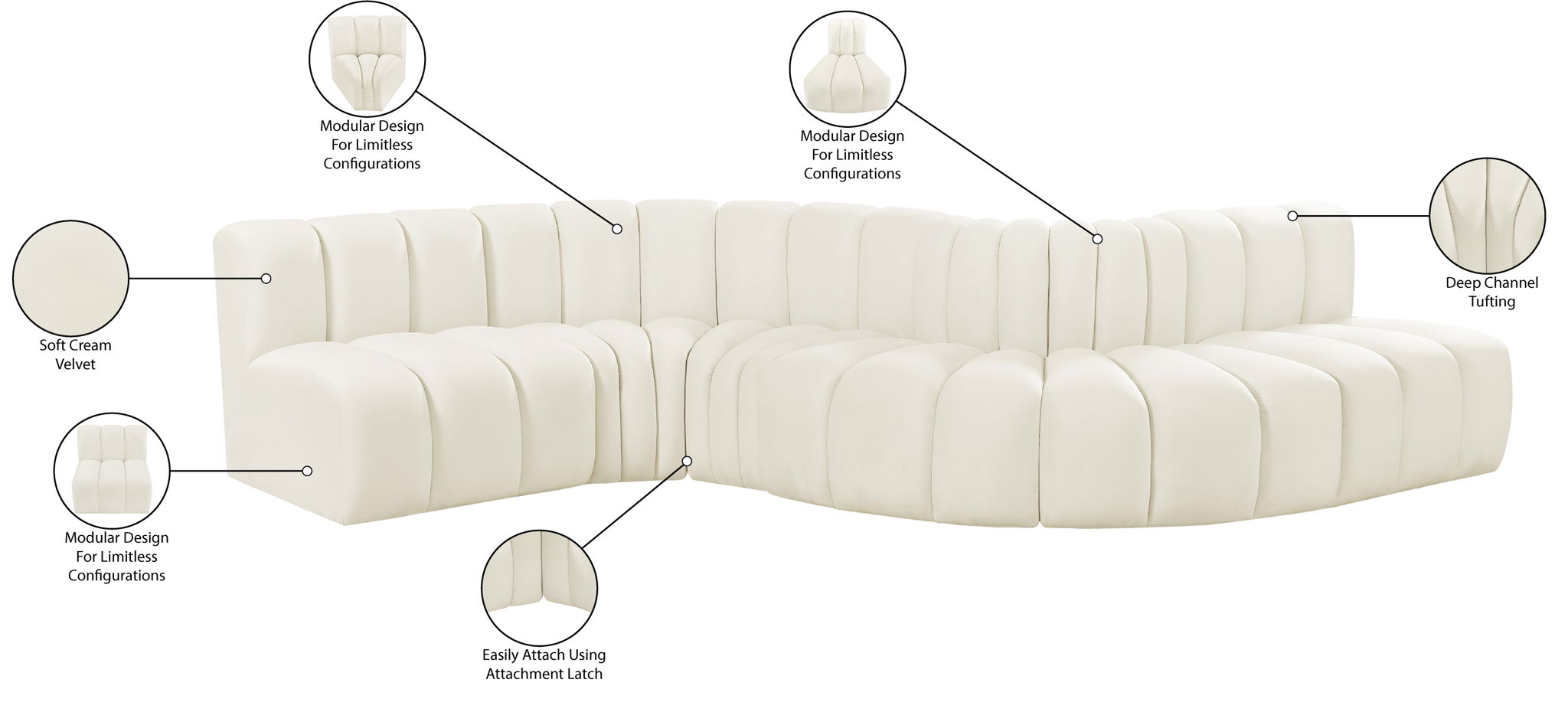 Arc - Velvet 6 Piece Curved Modular Sofa