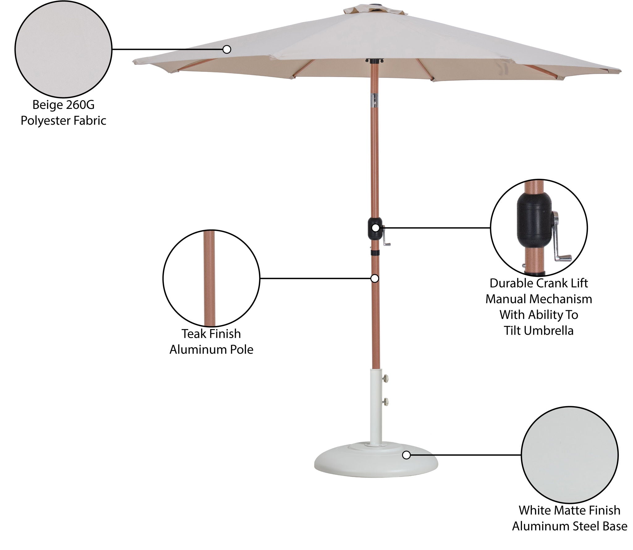 Fiji - Aluminum Patio Umbrella With Round White And Teak Base