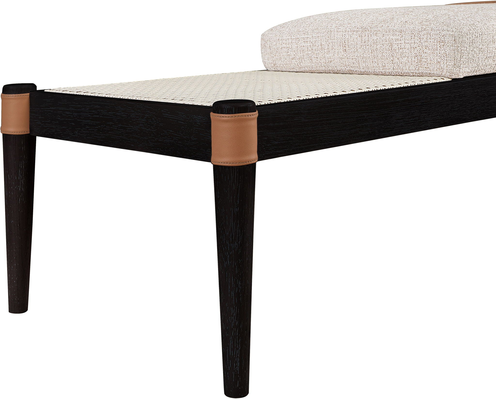 Nara - Linen Textured Fabric Upholstered Bench - Painted Black