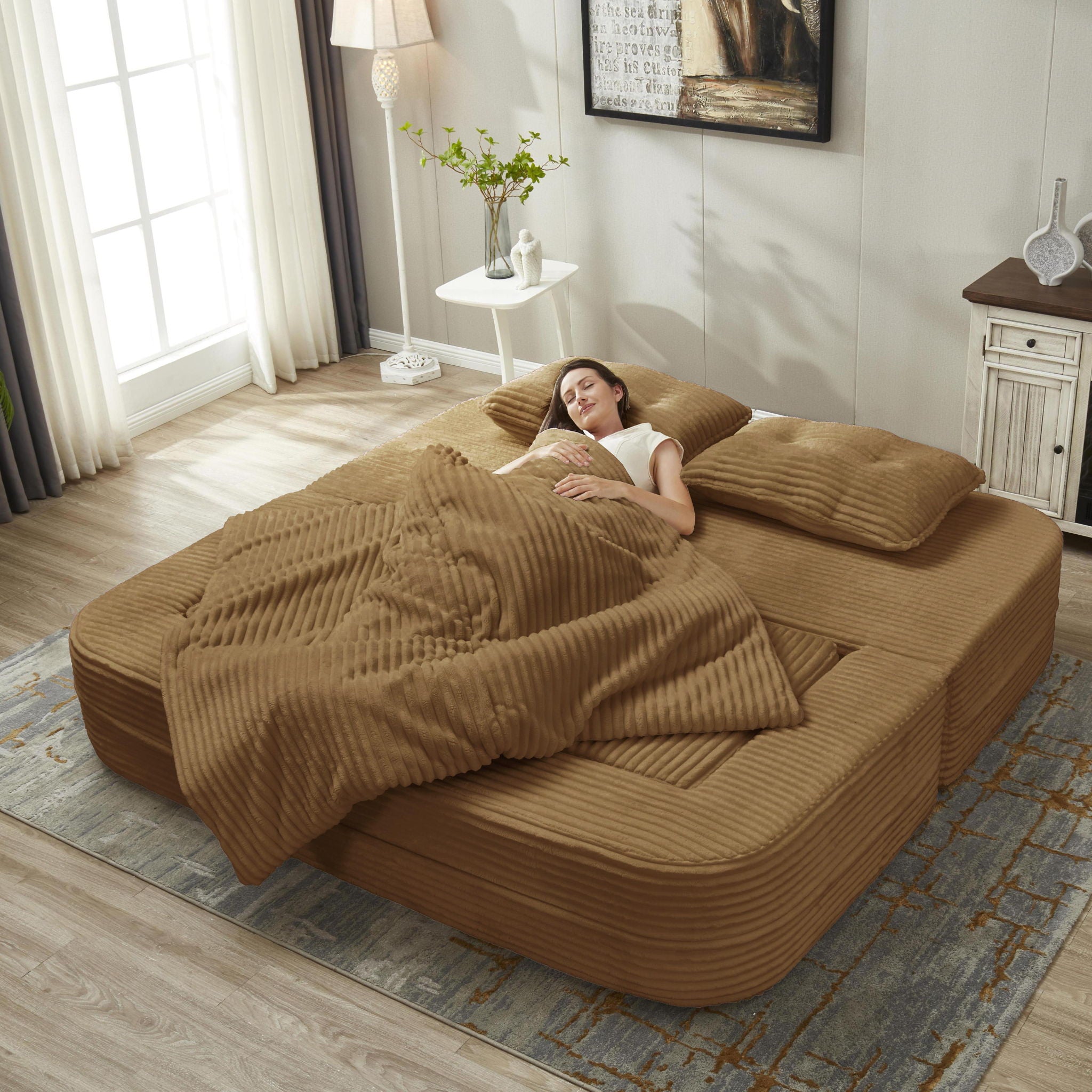 Multi Functional Sectional Sofa Bed With Independent Chaise Lounge And Functional Blanket