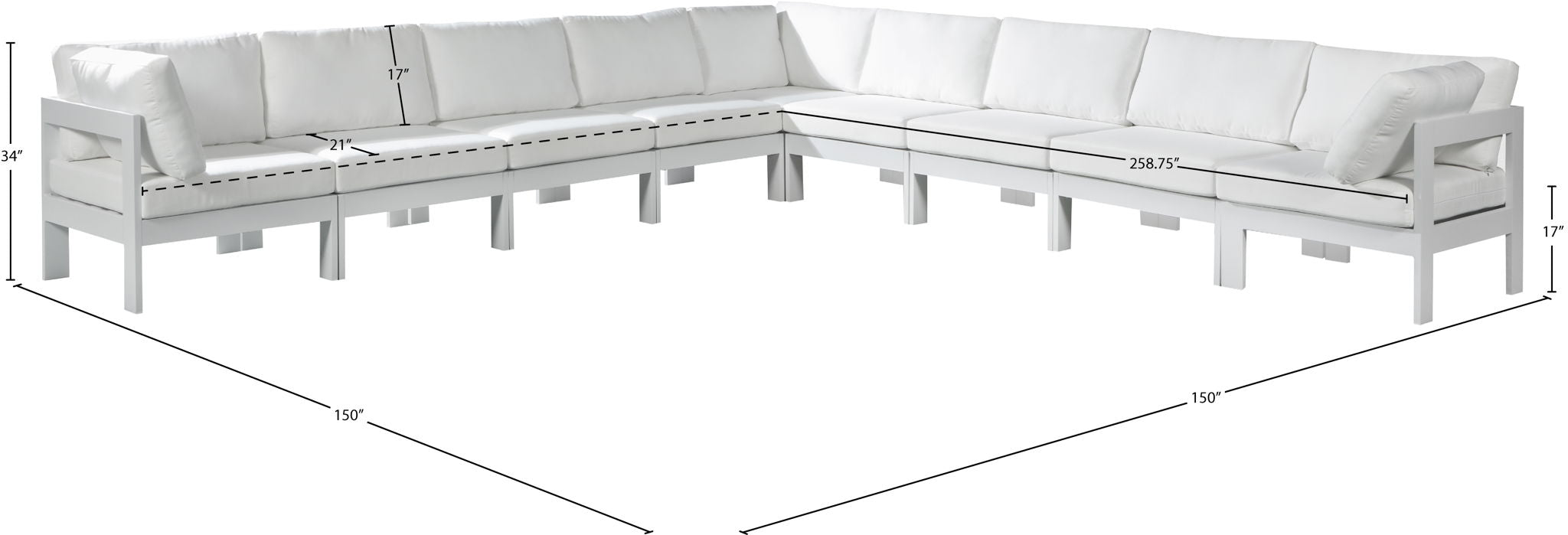 Nizuc - Outdoor Patio 9 Piece Modular Sectional With White Frame