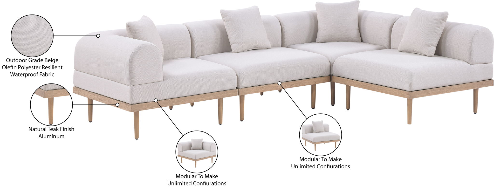Laguna - 4 Piece 106.5" Upholstered Outdoor Patio Modular Sectional